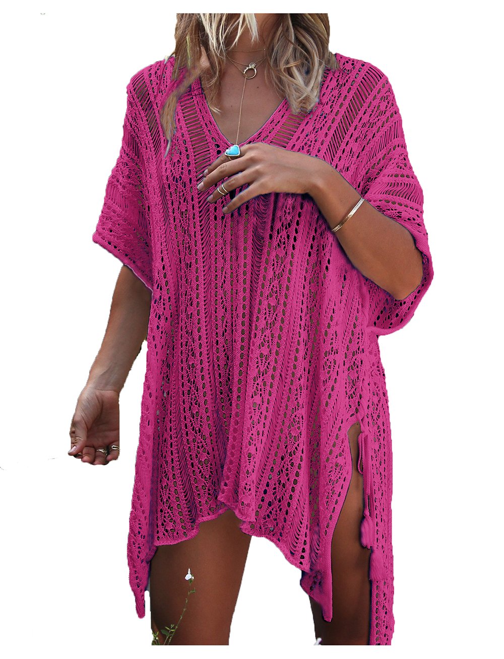Wander Agio Women's Beach Swimsuit Cover Up - Long Sleeve Bikini Coverup with Net Design | Perfect for Poolside, Beach Vacations & Summer Outfits
