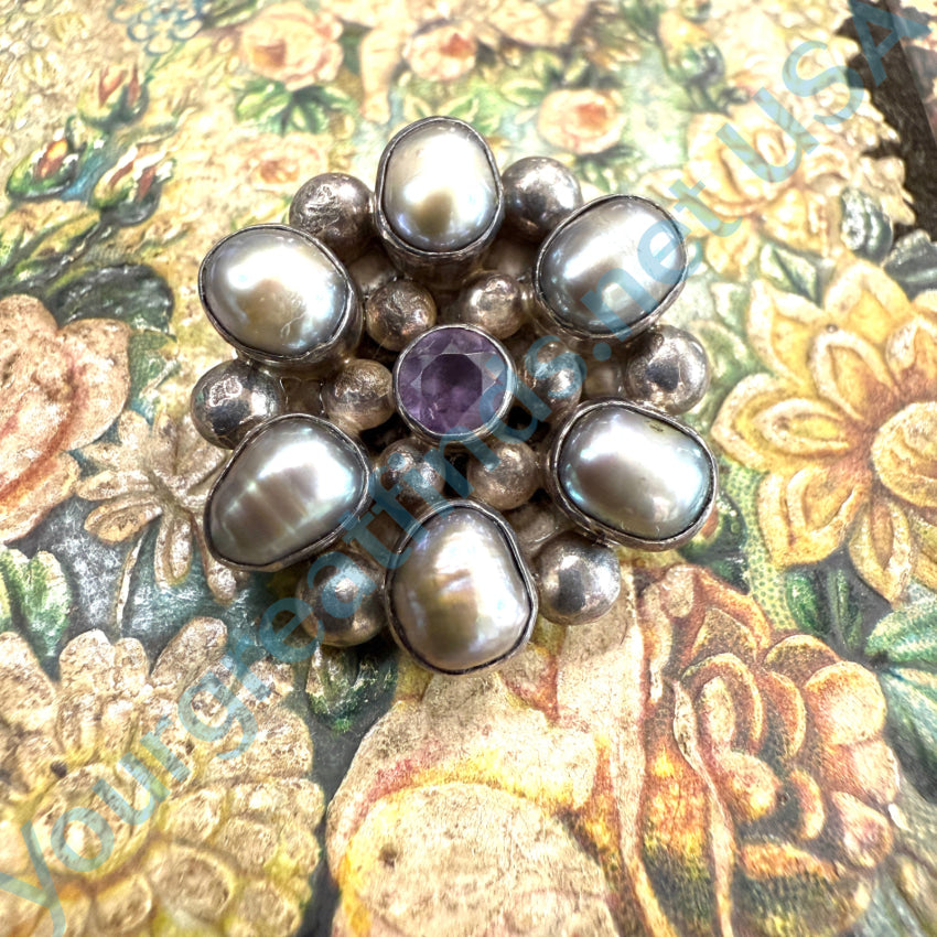 Elegant Sterling Silver Black Freshwater Pearl & Amethyst Cluster Pendant Necklace | Perfect for Weddings, Anniversaries & Special Occasions