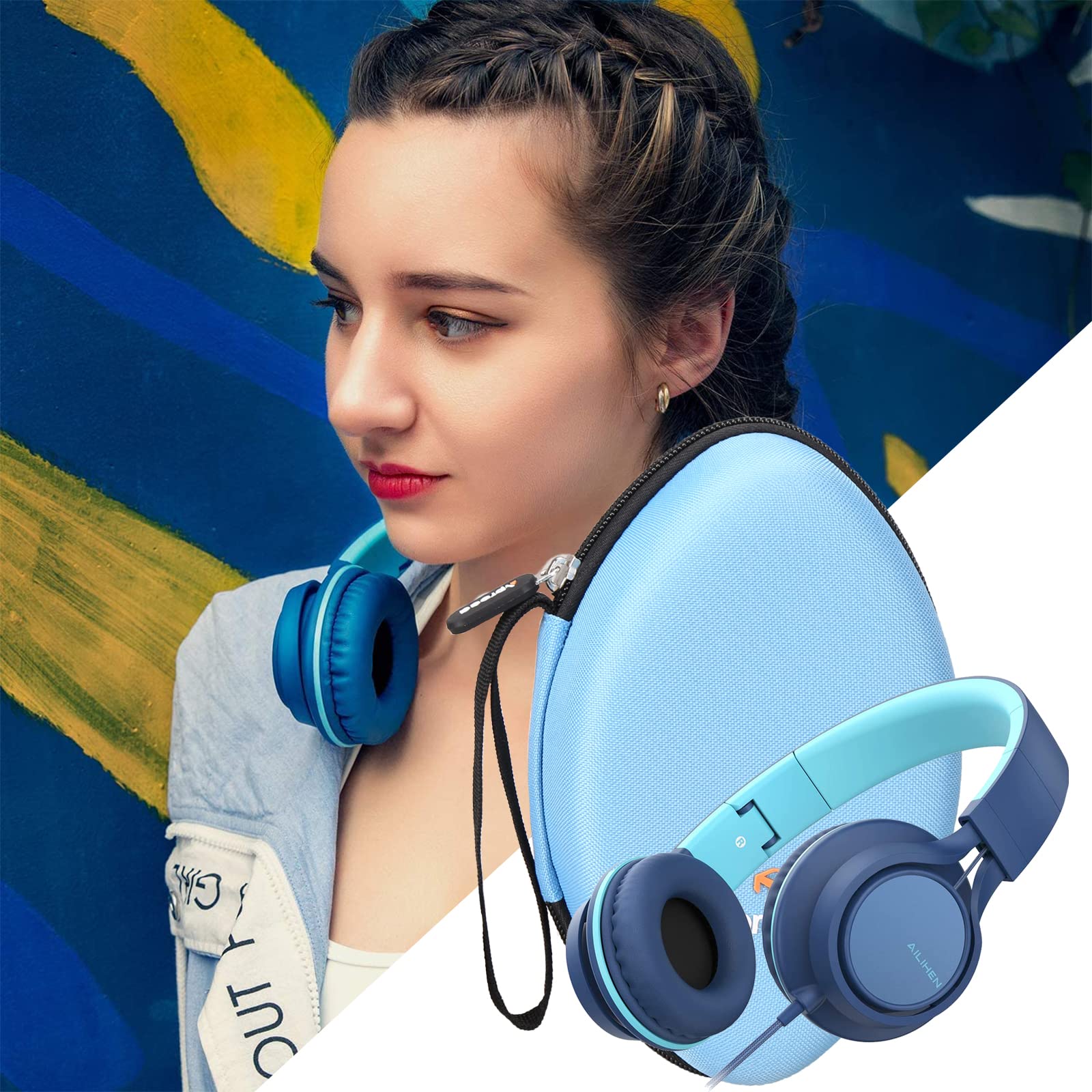 Aproca Hard Travel Storage Case for AILIHEN C8 & Tribit XFree Tune Headphones - Lightweight Foldable Protective Headphone Case (Blue) - Perfect for Travel, Commuting & Headphone Protection