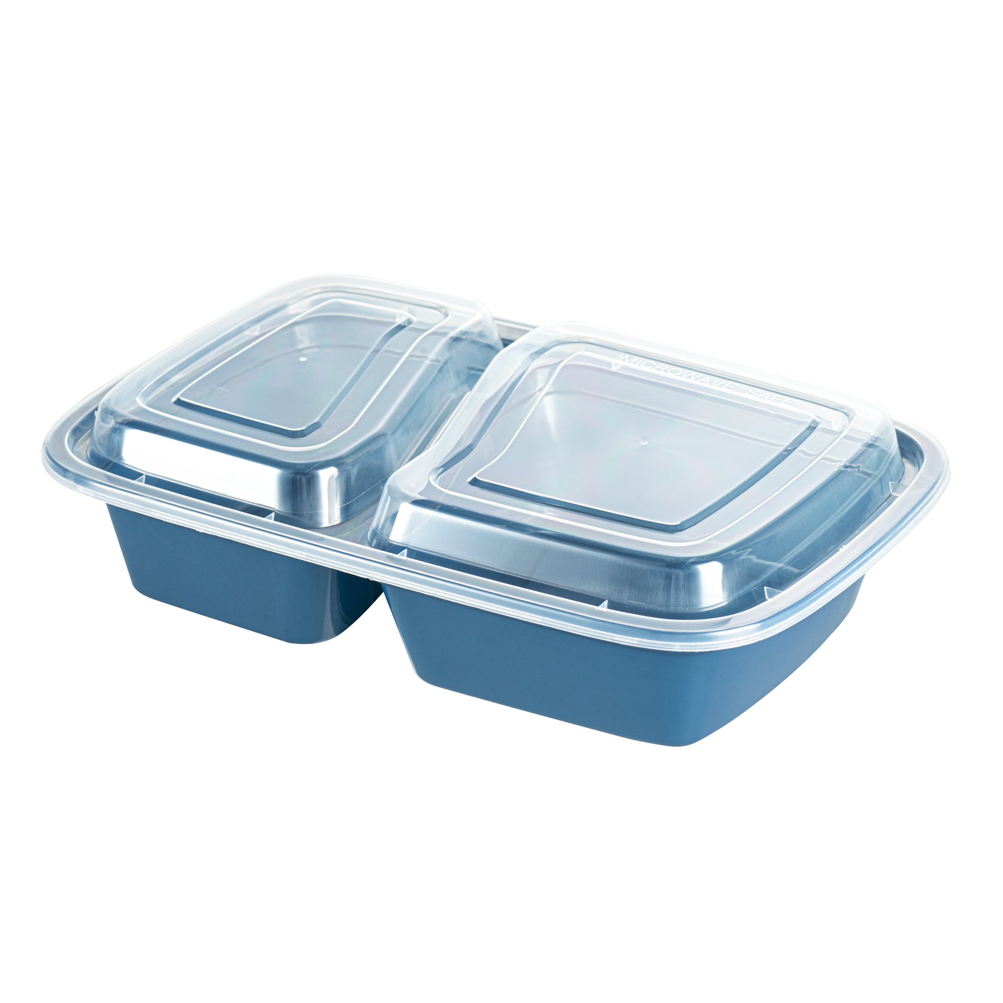 32 oz Midnight Blue Plastic 2-Compartment Food Storage Containers with Clear Lids - Microwave Safe, BPA Free (8.75