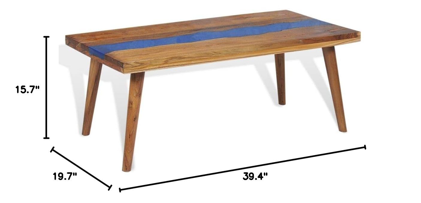 FAMIROSA Handmade Teak Resin Rectangle Coffee Table - 39.4