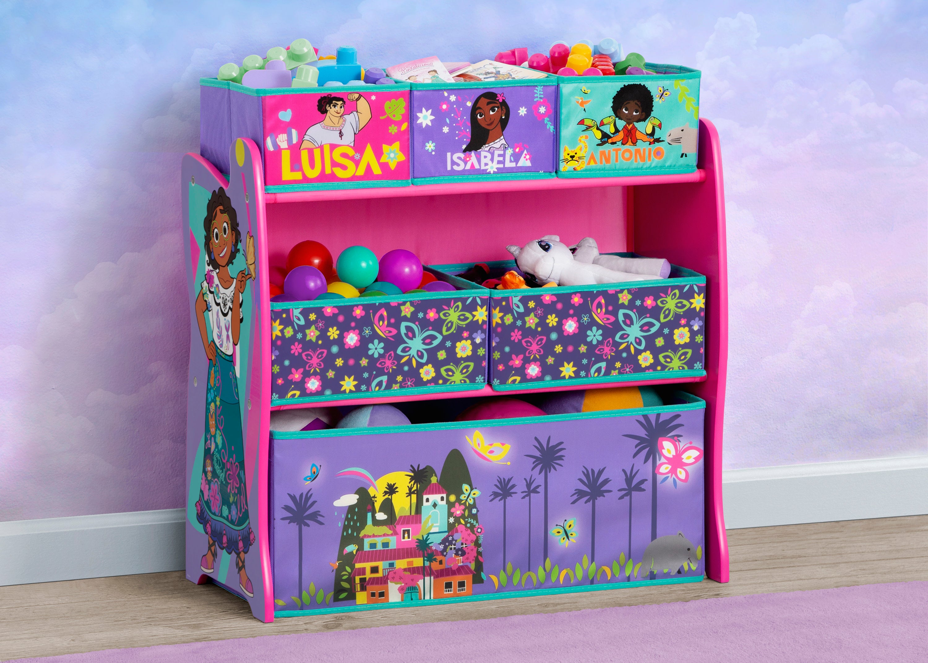 Disney Encanto 6 Bin Toy Organizer for Kids - Colorful Storage Bins with Character Designs - Perfect for Bedroom, Playroom & Classroom Organization
