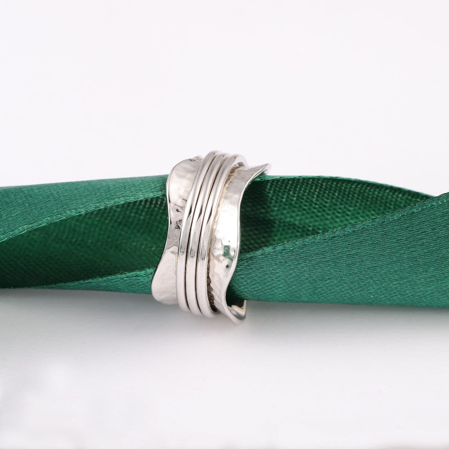925 Sterling Silver Anxiety Ring with Beads - Spinning Fidget Ring for Women & Men - Stress Relief Worry Beads Jewelry - Perfect for ADHD, Anxiety, and Focus Aid at Work or Home
