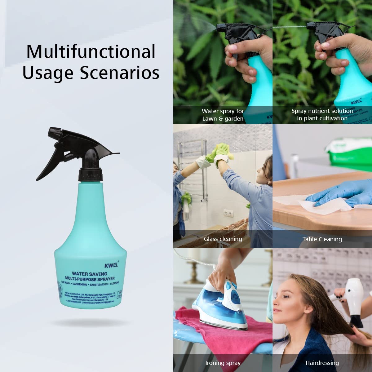 KWEL 500ml Trigger Spray Bottle - Unbreakable Plastic Multipurpose Cleaning & Sanitizing Sprayer (Blue, Pack of 3) | Perfect for Home Cleaning, Gardening, Car Detailing & Pet Care