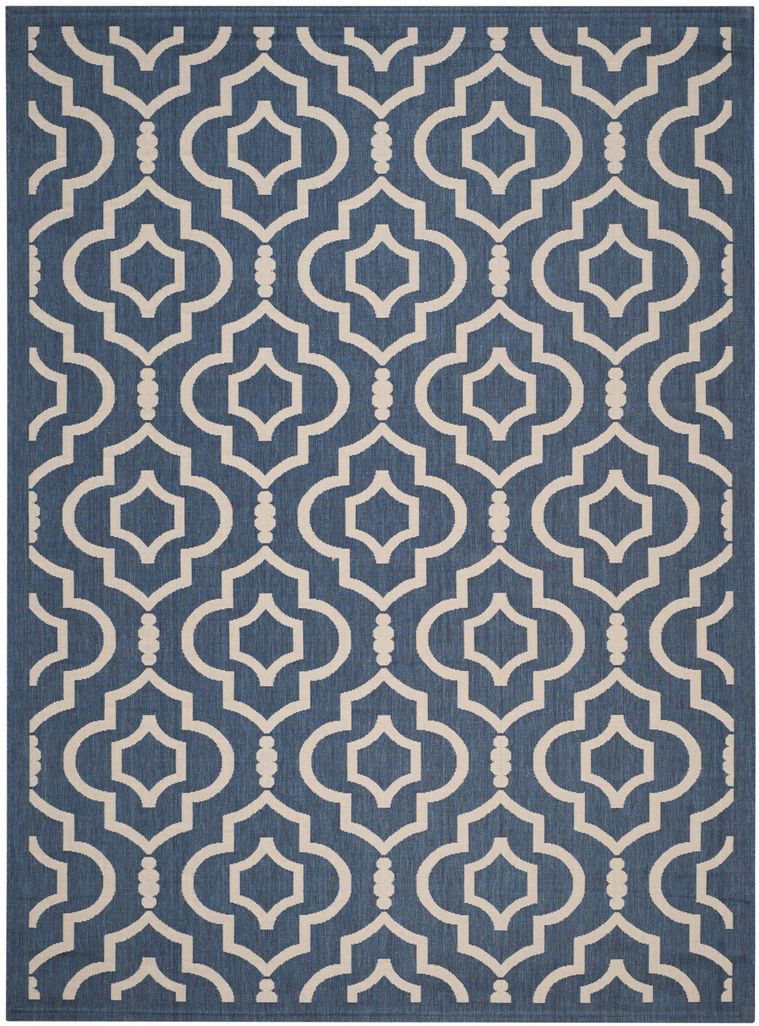 SAFAVIEH Courtyard Collection 8' x 11' Navy/Beige Indoor Outdoor Waterproof Rug - Easy Cleaning Patio, Backyard, Mudroom Area Rug for Home Decor & High Traffic Areas