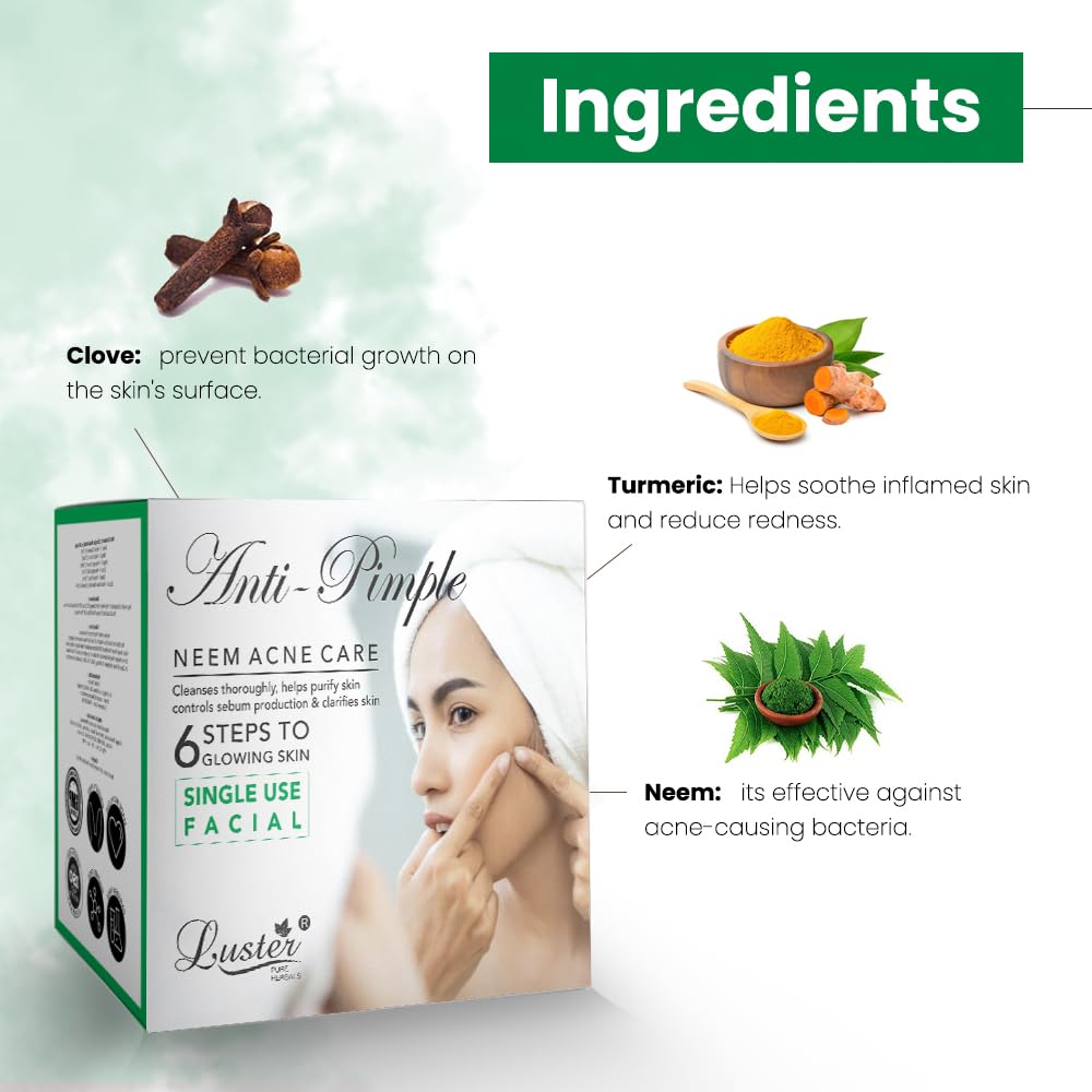 Luster Red Wine Facial Kit & Anti Acne Facial Kit | 6-Step Skincare Routine | Single Use Mini Facial Kit for Women & Men | Paraben & Sulfate Free (40g) | Perfect for Travel & Quick Glow Boosts