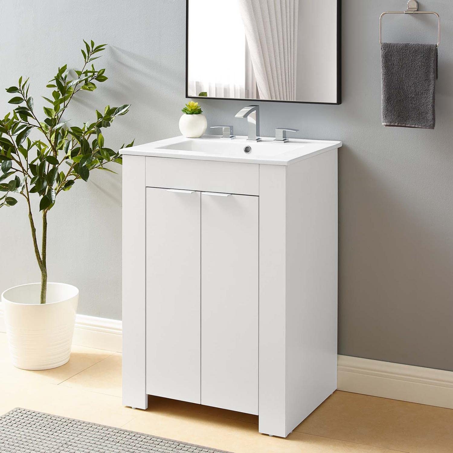 Modway Maybelle 24-Inch Bathroom Vanity in White - Modern Sink Cabinet with Storage for Small Bathrooms & Powder Rooms