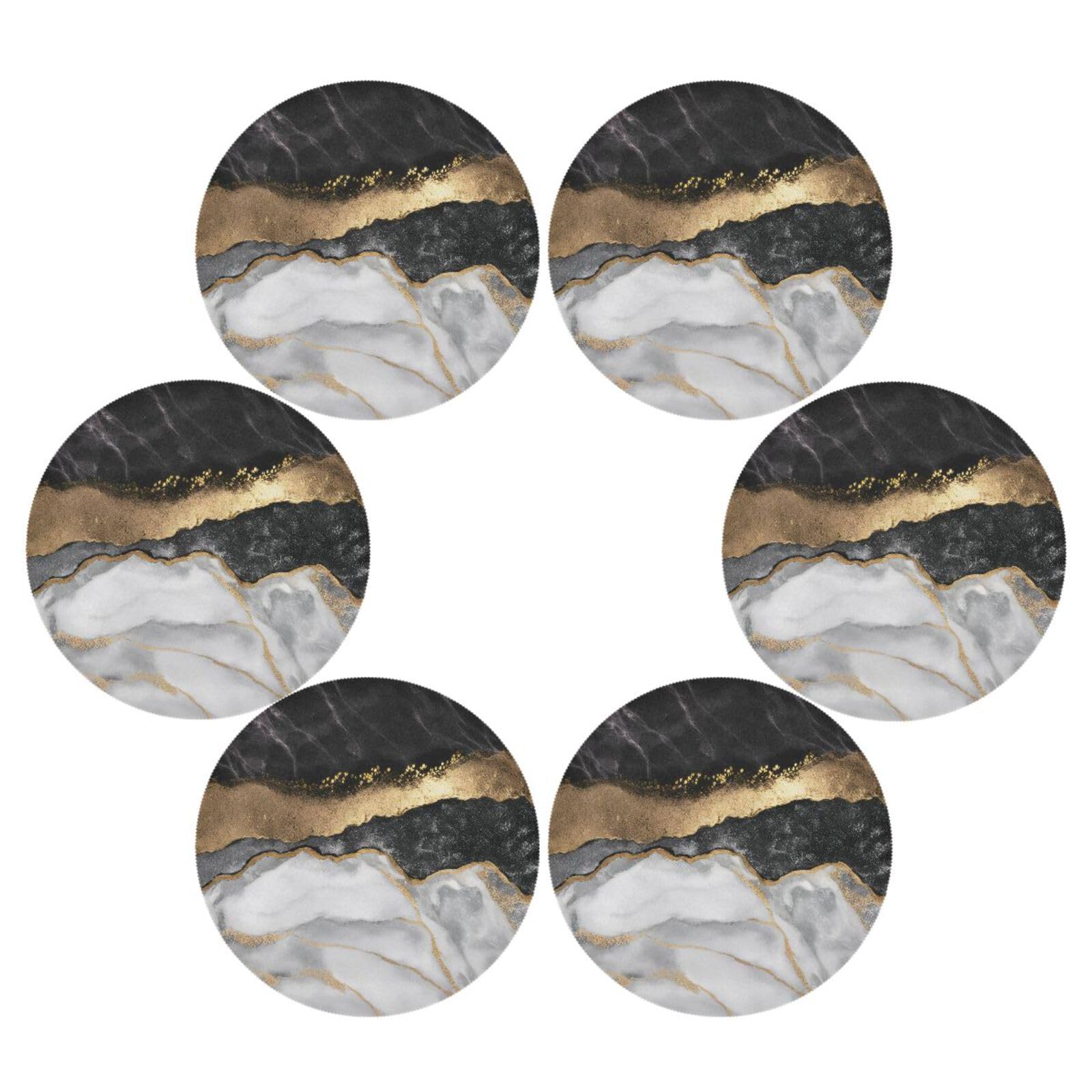 ATTX Round Placemats Set of 6 - Marble Dining Table Mats, Non-Slip Kitchen Table Placemats for Everyday Use, Dinner Parties & Home Decor