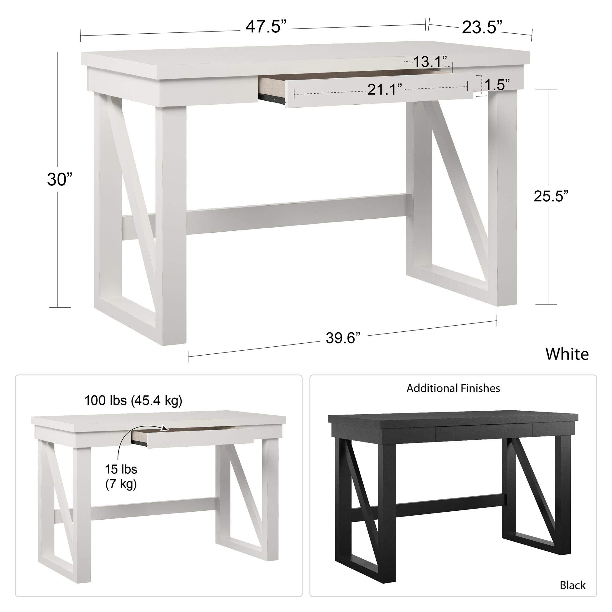 Ameriwood Home Crestwood White Computer Desk - Compact Home Office Desk for Small Spaces, Study & Work from Home