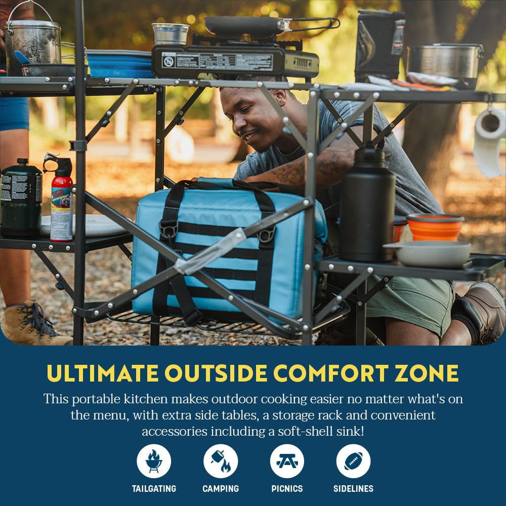 GCI OUTDOOR Master Cook Station - Portable Folding Camping Kitchen Table with Soft Shell Sink, Heat Resistant Tabletop & Adjustable Lantern Pole | Perfect for Outdoor Cooking, RV Trips, Backpacking & Tailgating Parties | Compact Design for Easy Storage & Transport