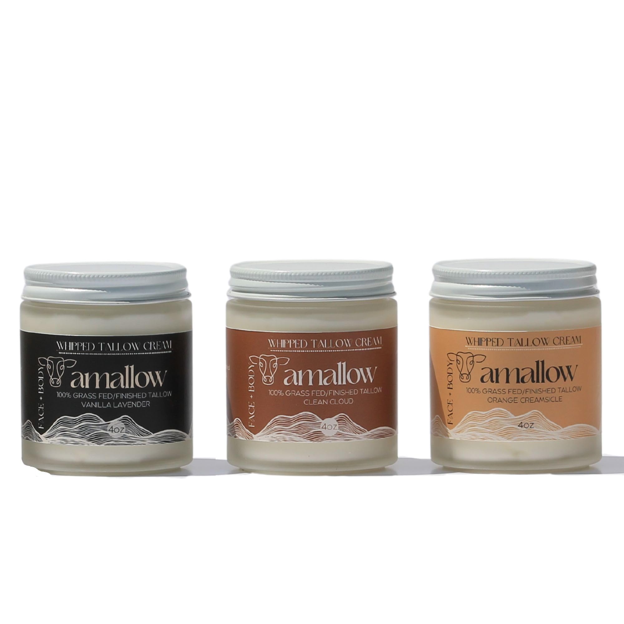 100% Grass-Fed Beef Tallow Skincare Set - Unscented & Scented Whipped Moisturizer for Face & Body - 4oz All-Natural Lotion - Perfect for Dry Skin, Eczema & Sensitive Skin Care Routine