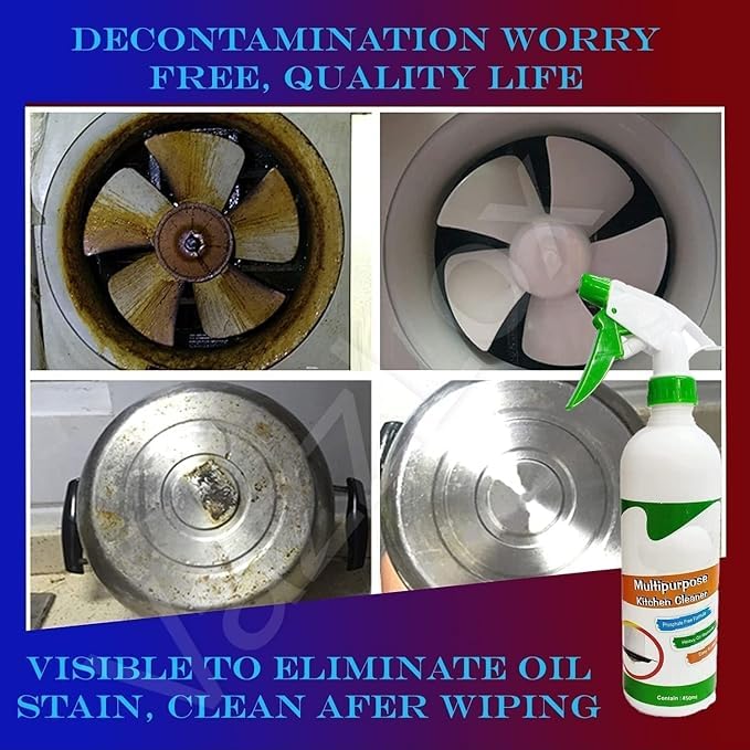 VazzLox Heavy Duty Kitchen Degreaser Spray - Non-Toxic & Non-Flammable Oil & Grease Remover for Stove, Chimney, Grill & Exhaust Fan - 450ml Magic Cleaner for Tough Kitchen Stains - Perfect for Deep Cleaning Gas Stoves & Outdoor Grills