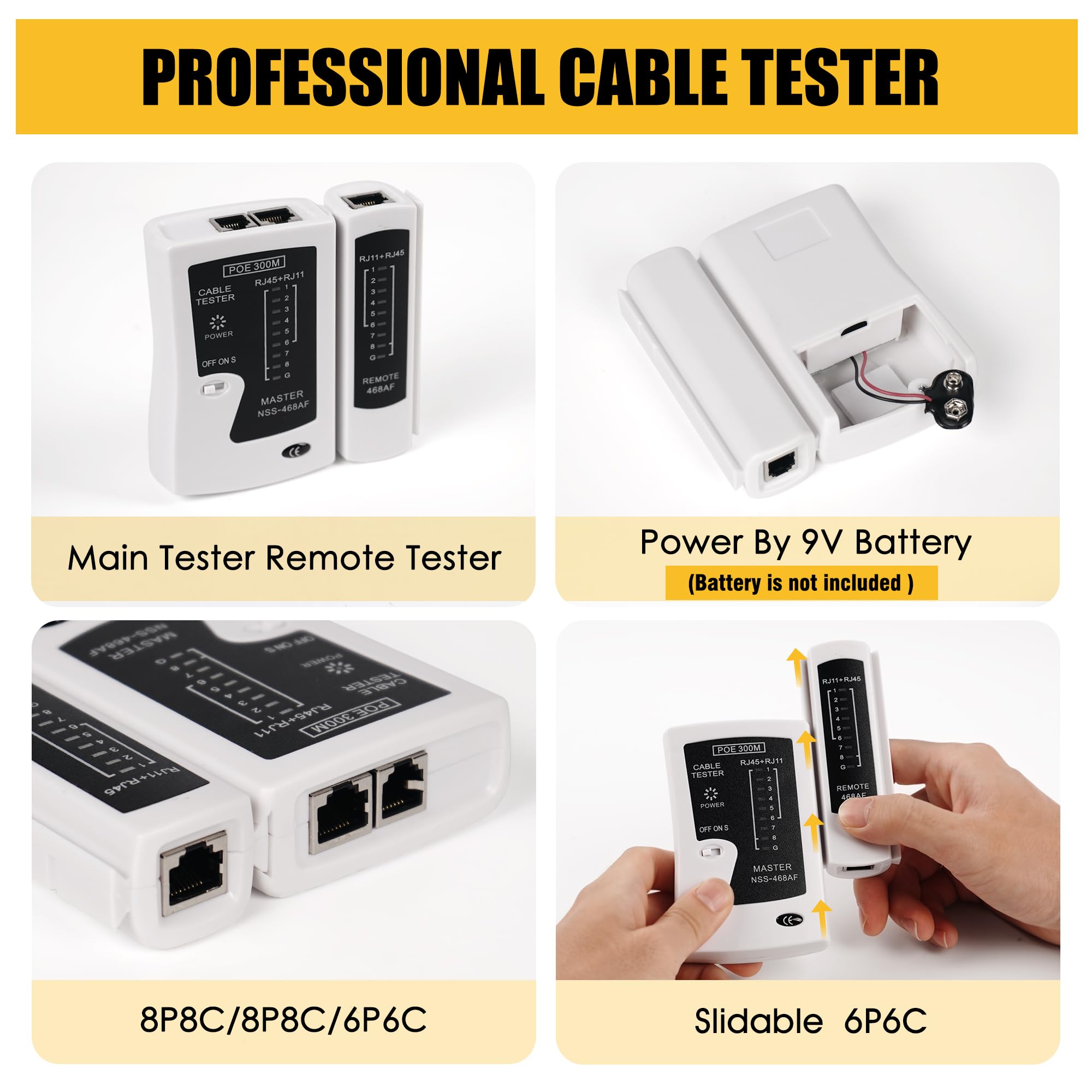Premium RJ45 Crimping Tool Kit - Ethernet Pass Through Crimper for Cat5 Cat6 Cat7 Cables | Includes Cable Tester, Mini Stripper, Blades, 50 Connectors & Strain Relief Boots | Ideal for Network Installation, Repair & DIY Home Office Setup