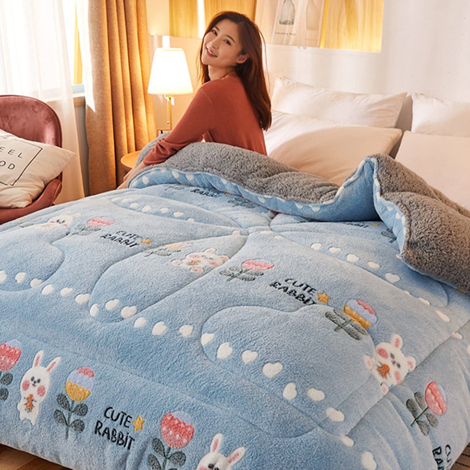 All-Season Quilted Cotton Duvet Insert - Twin Size Winter Comforter (180x220cm, 4kg) | Soft & Warm Thickened Lamb Cashmere Blanket for Bedding | Perfect for Cold Weather, Guest Rooms & Cozy Nights