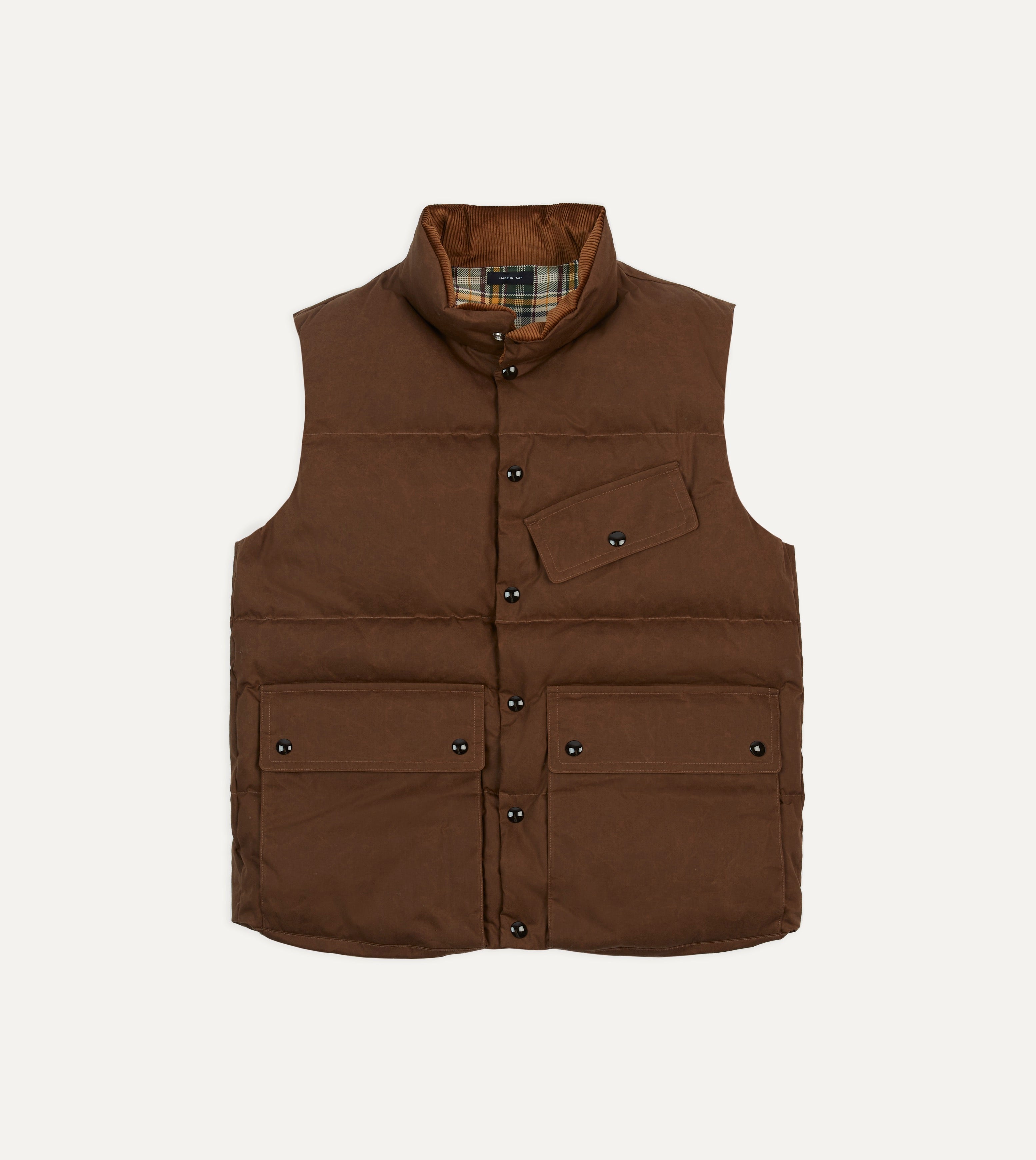 Men's Brown Waxed Cotton Down Vest - Lightweight Warm Puffer Jacket for Outdoor Hiking, Camping & Winter Fashion