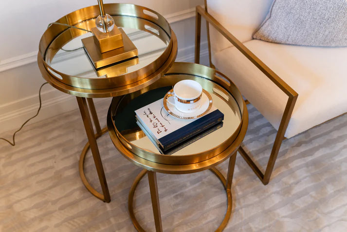 Colmar Gold Finish Side Table Set - Modern End Table for Living Room, Bedroom & Office - Stylish Accent Table for Home Decor