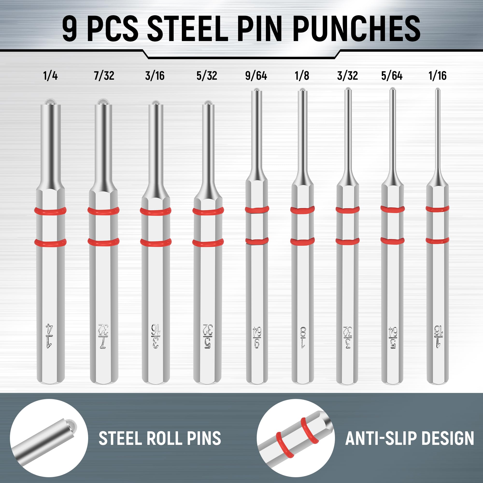 High-Quality Steel Roll Pin Punch Set - Durable Mechanical Repair Tool with Replaceable Face Hammer & Bench Block | Perfect for Automotive, Gunsmithing & Metalworking Projects