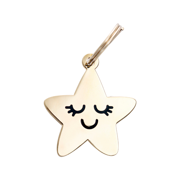 Two Tails Pet Company - Personalized Smiling Star Pet ID Tag for Dogs & Cats | Engraved Pet Name & Phone Number | Durable Stainless Steel Pet Tag for Collars | Perfect for Outdoor Adventures & Daily Walks