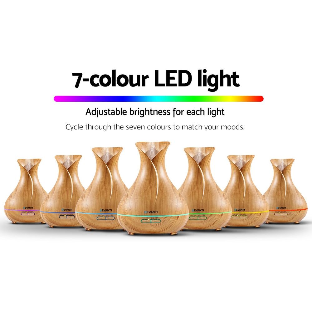 Devanti 400ml 4-in-1 Aroma Essential Oil Diffuser with Remote Control & Wood Grain Design - Perfect for Home, Office, Yoga, and Spa Relaxation