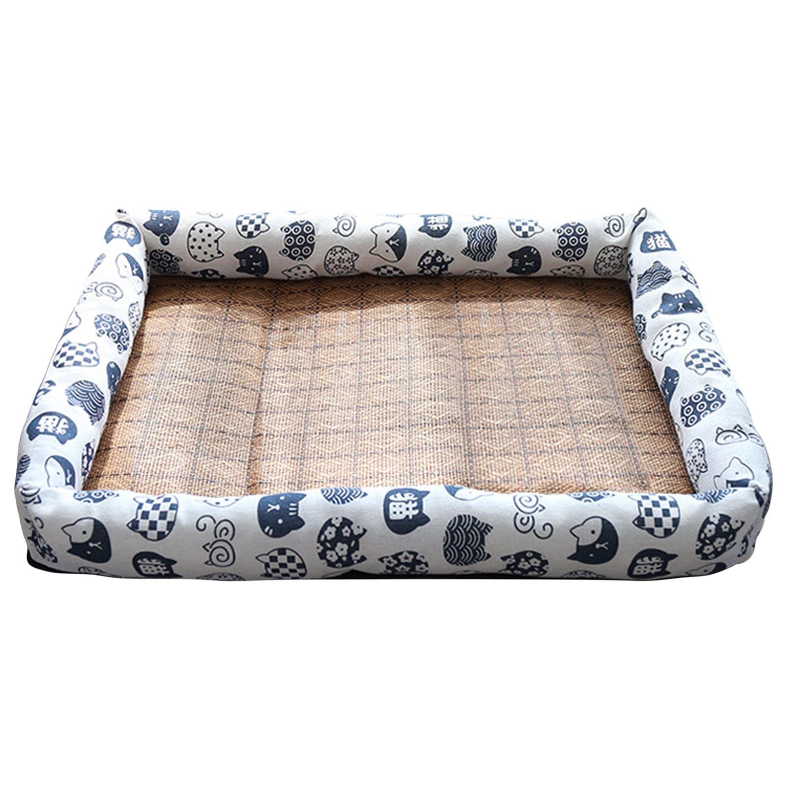 Cooling Pet Bed for Cats & Dogs - Breathable Rattan Mattress, Machine Washable - Perfect for Crates & Sofas, White 65x50CM