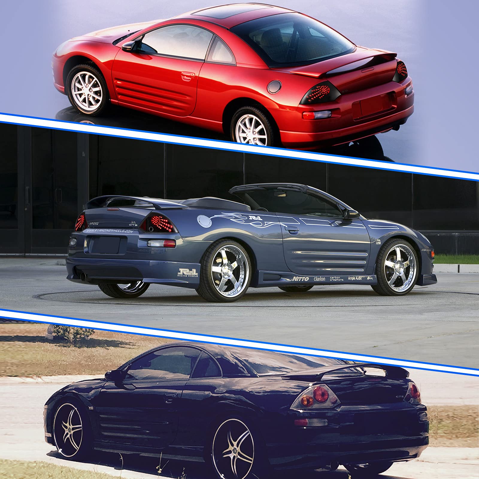 WOLFSTORM LED Tail Lights for 2000-2005 Mitsubishi Eclipse - Direct Replacement LED Tail Light Assembly (1 Pair) - Enhance Night Visibility & Style for Street Racing & Car Shows