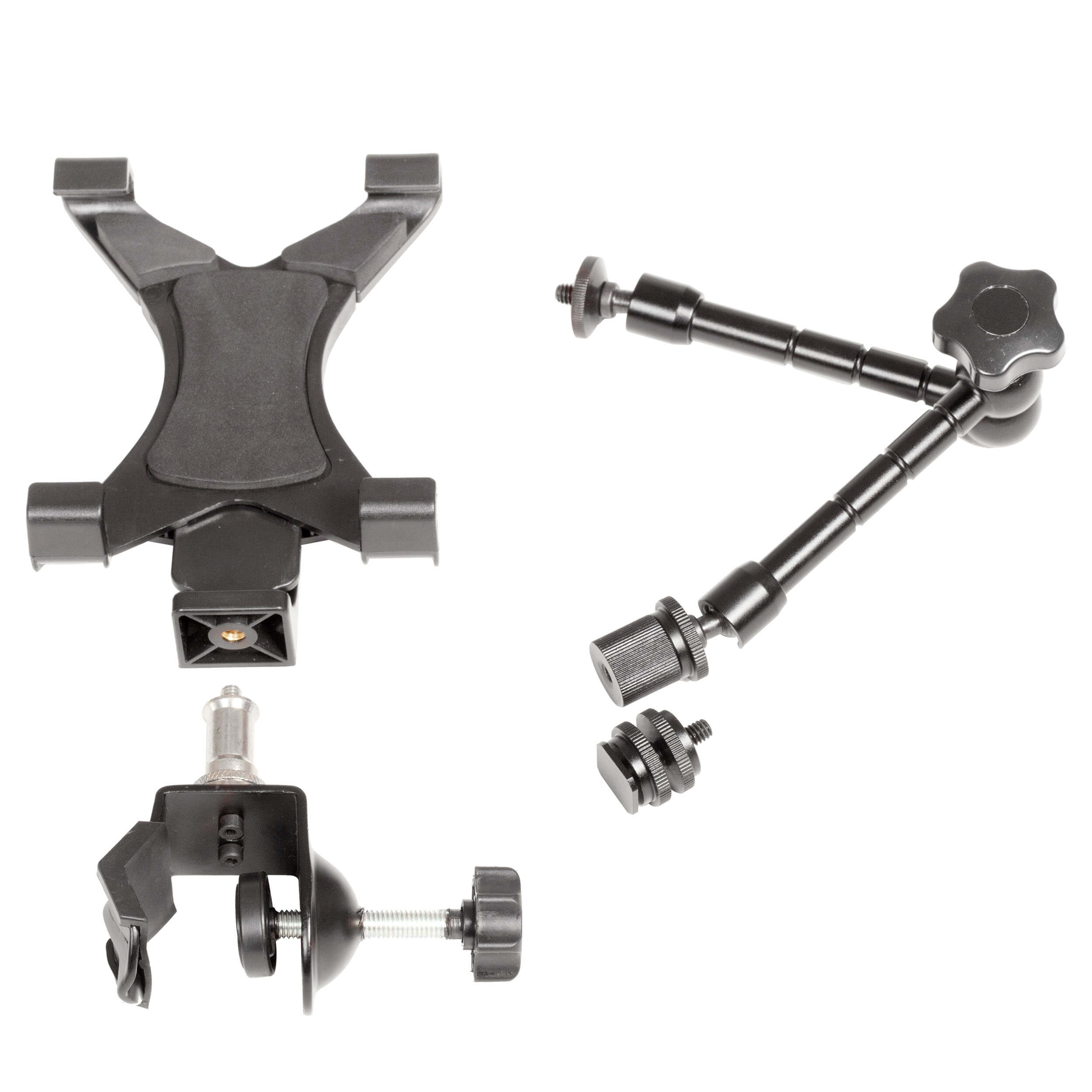 Universal Tablet Mount Stand with Adjustable Magic Arm & C-Clamp - Compatible with iPad, Samsung, Kindle - Perfect for Bed, Desk, Car, Studio & Video Recording