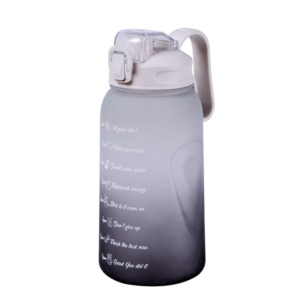 2L Sports Water Bottle with Straw - Large Capacity BPA-Free Water Bottle for Gym, Cycling & Outdoor Activities - Leakproof Fitness Water Jug with Time Marker & Carry Handle - Gradient Grey (Ideal for Workouts, Hiking & Summer Hydration)