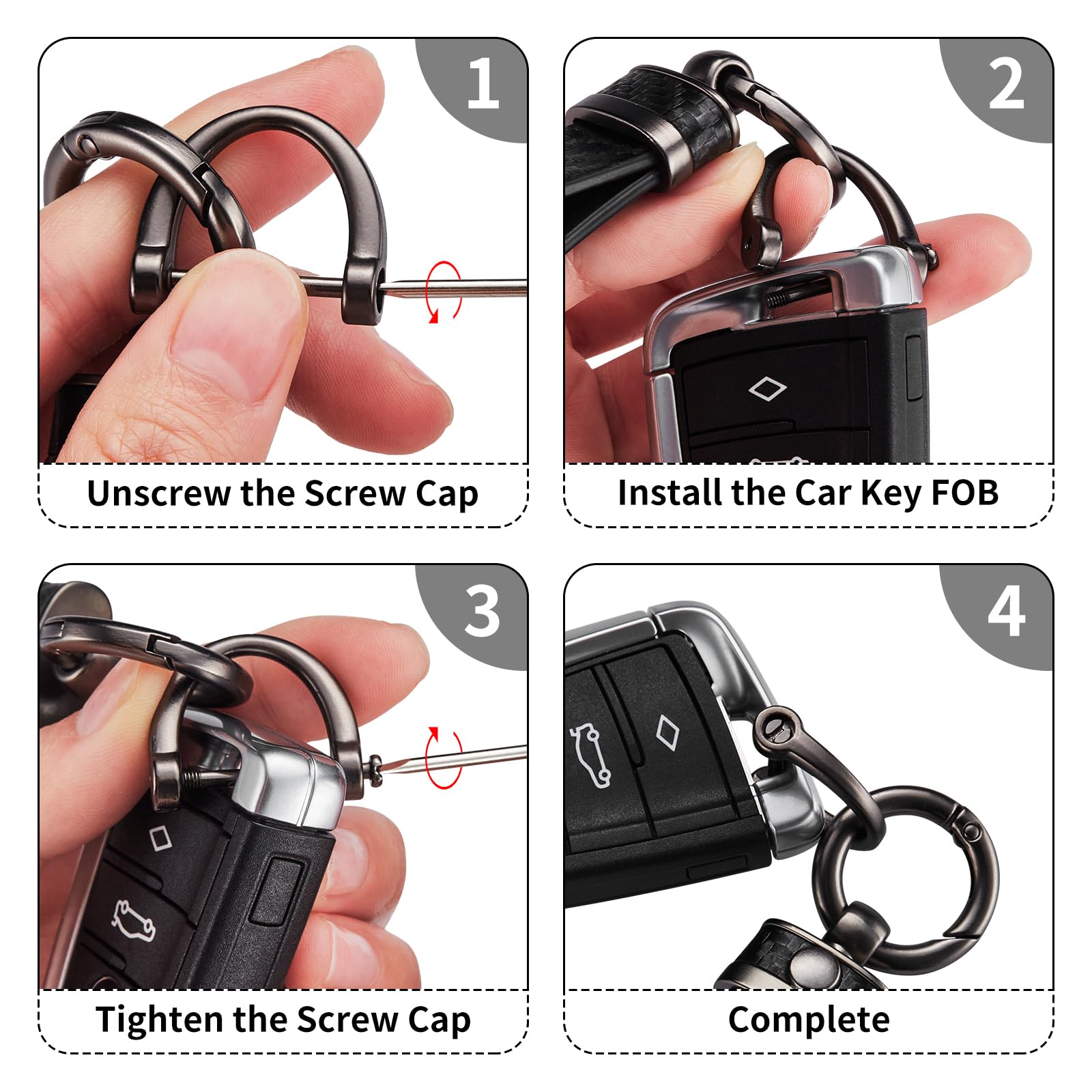 Premium Carbon Fiber Car Keychain with Microfiber Leather - Universal Key Holder for Men & Women - Anti-Lost D-Ring Key Fob (Light Pink) - Perfect for Car Keys, House Keys & Everyday Carry Accessories