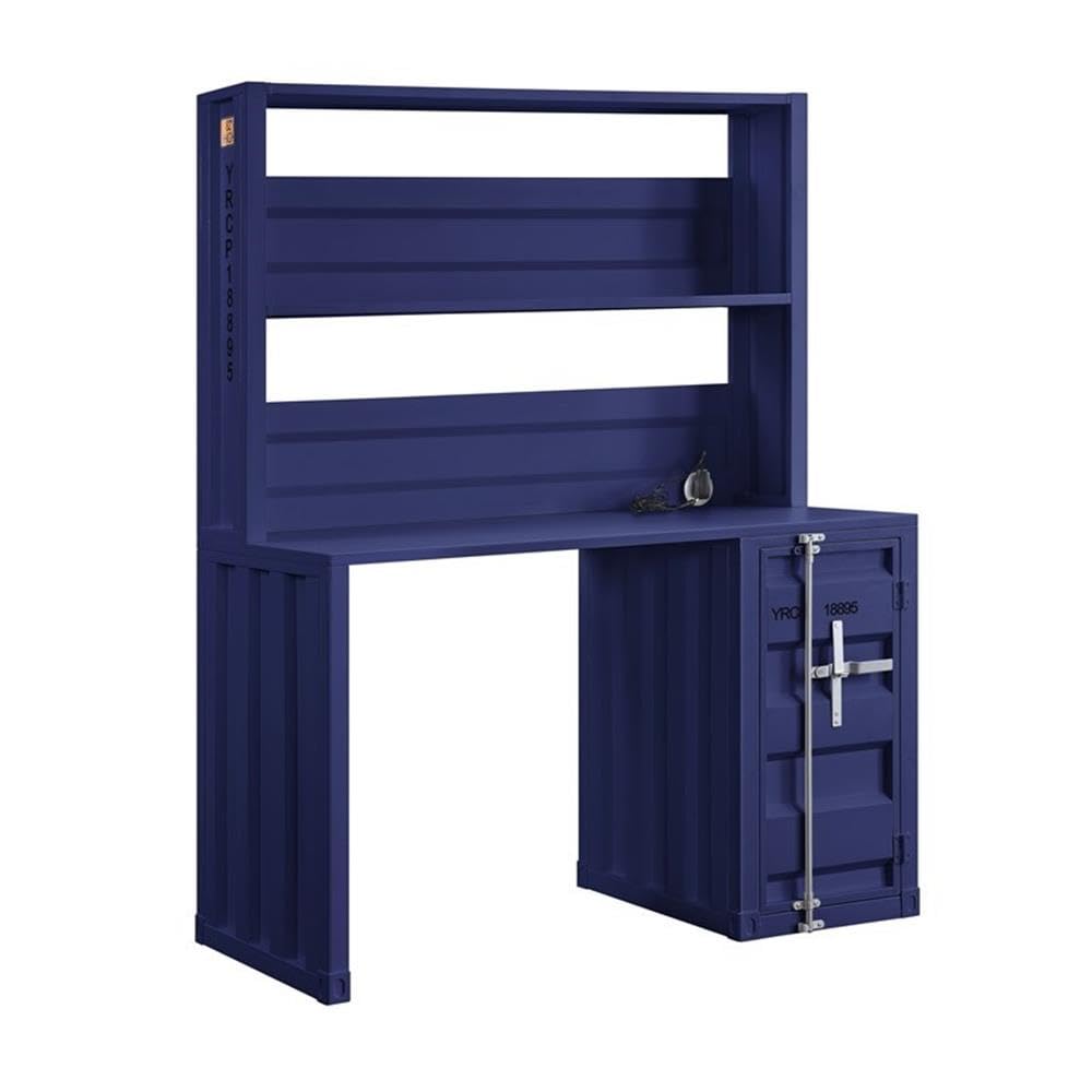 Acme Cargo Blue Metal Frame Desk with Hutch & Storage Base - Home Office Furniture for Small Spaces & Workstations