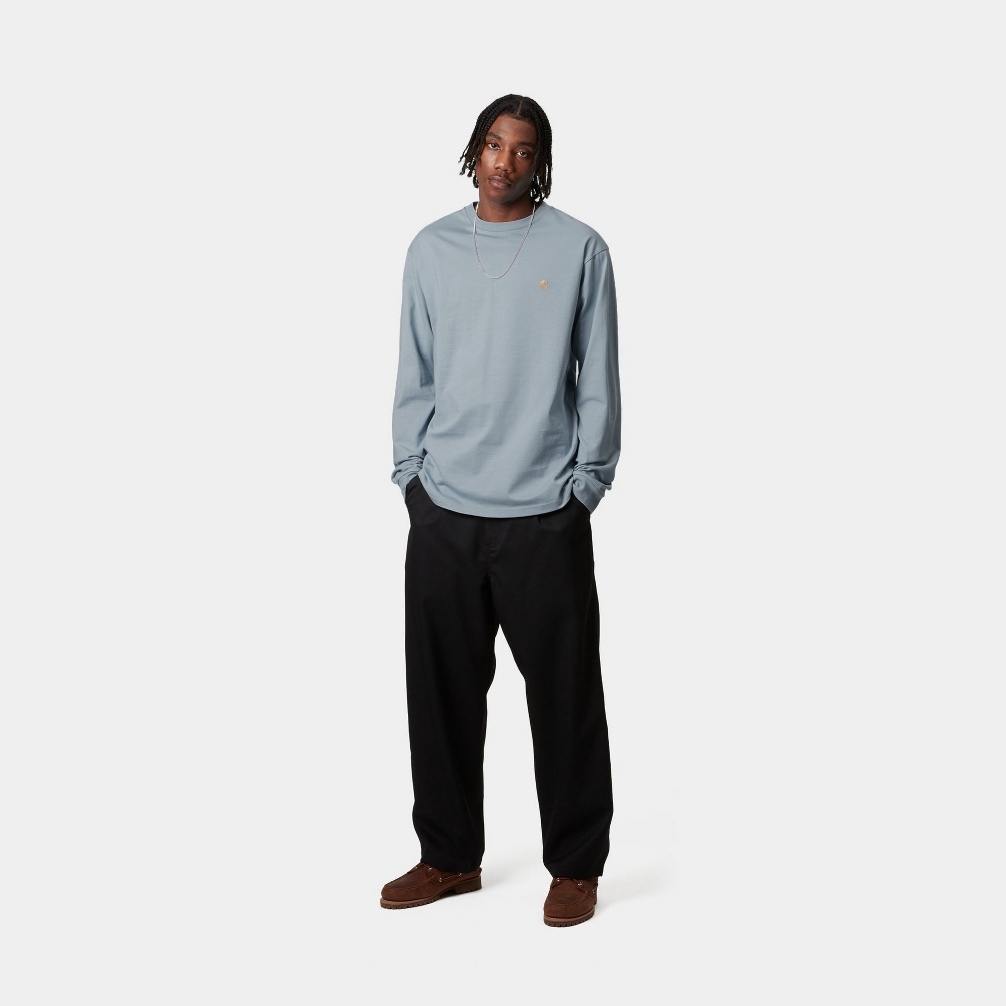 Chase Long Sleeve T-Shirt for Men - Soft Cotton Crewneck Shirt in Frosted Blue | Casual Wear, Layering & Everyday Comfort