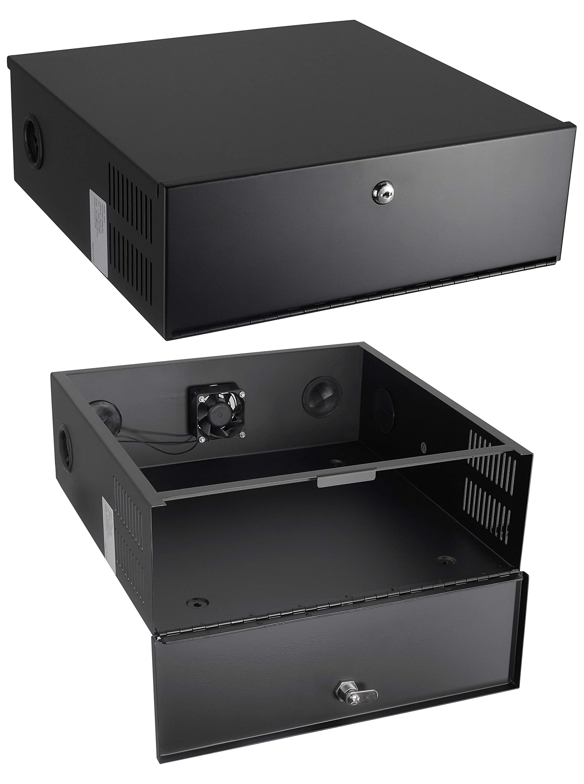 15.5 x 15.5 x 5.5 Inch Heavy Duty DVR Security Lock Box with AC Fan & Removable Lid - 18 Gauge Steel Storage Locker for DVR Equipment & Security Camera Enclosure - Ideal for Home, Office & Commercial Surveillance Systems