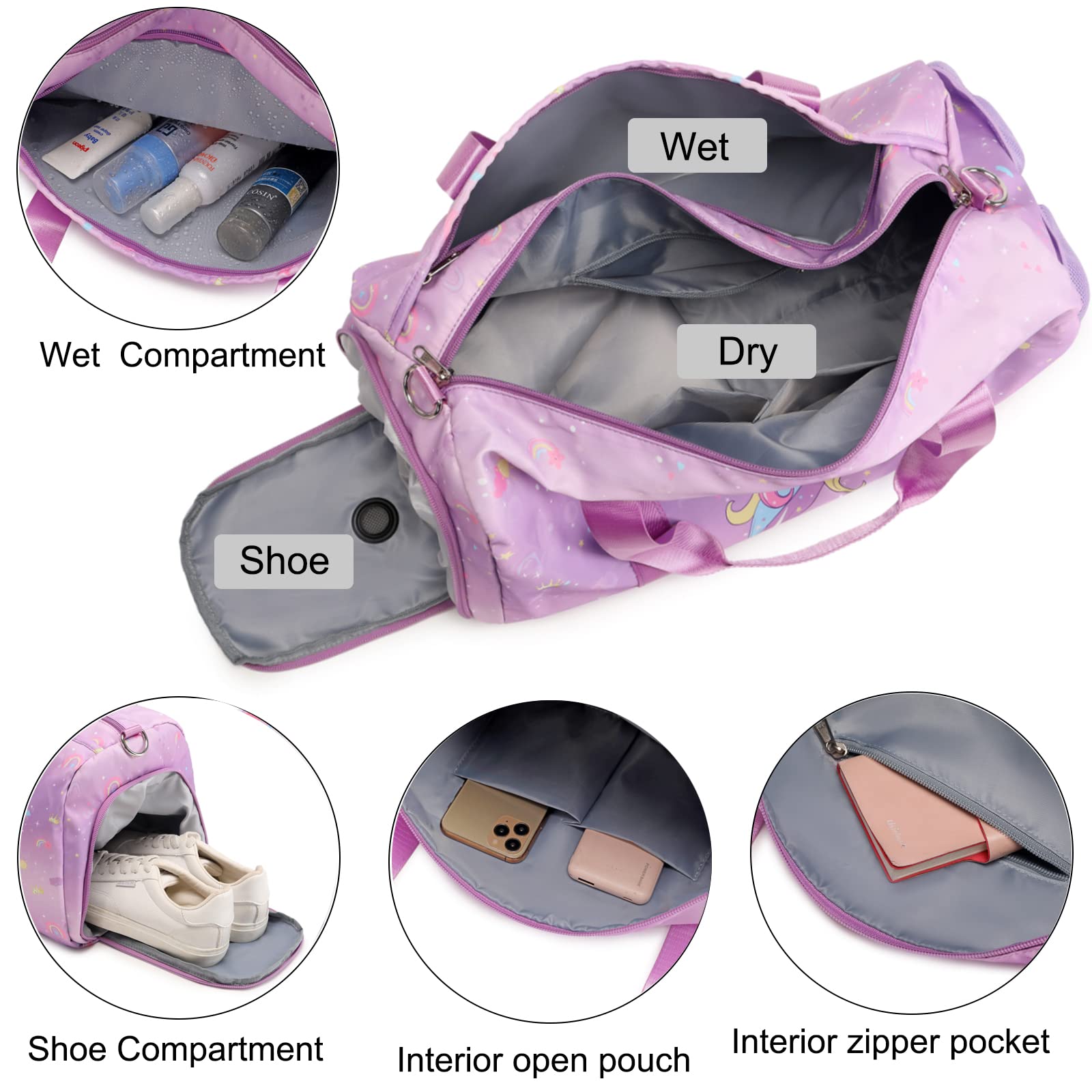 Girls Sports Duffel Bag - Gym & Dance Weekender with Shoe Compartment | Perfect for Travel & Ballet Practice