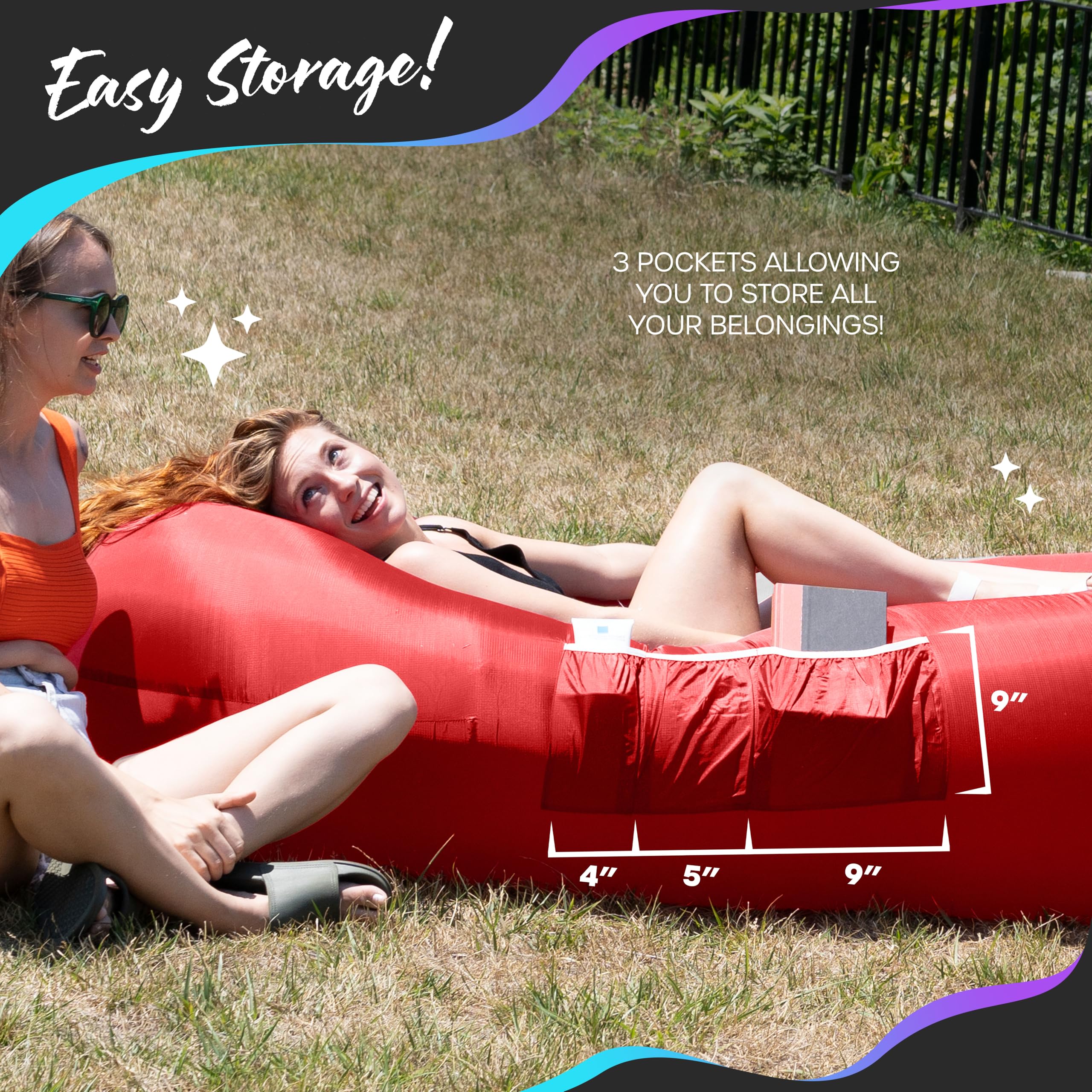 Nevlers 2 Pack Inflatable Lounger Air Sofa Couch - Portable Outdoor Beach Chair, Camping Chair & Travel Hammock with Carry Bag, Pegs & Storage Pockets | Perfect for Beach Relaxing, Backyard Lounging, Camping Trips & Outdoor Movie Nights