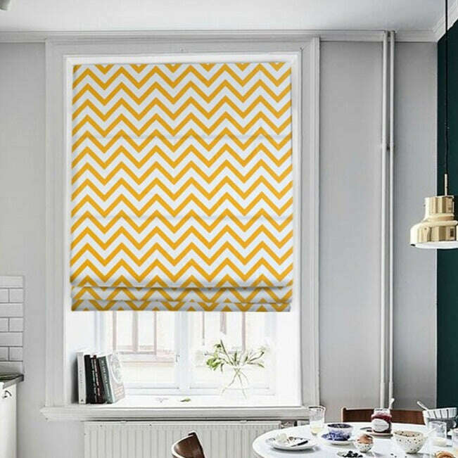 Napa Roman Blinds - White with Yellow Zigzag Pattern | Elegant Window Treatment for Living Room & Bedroom