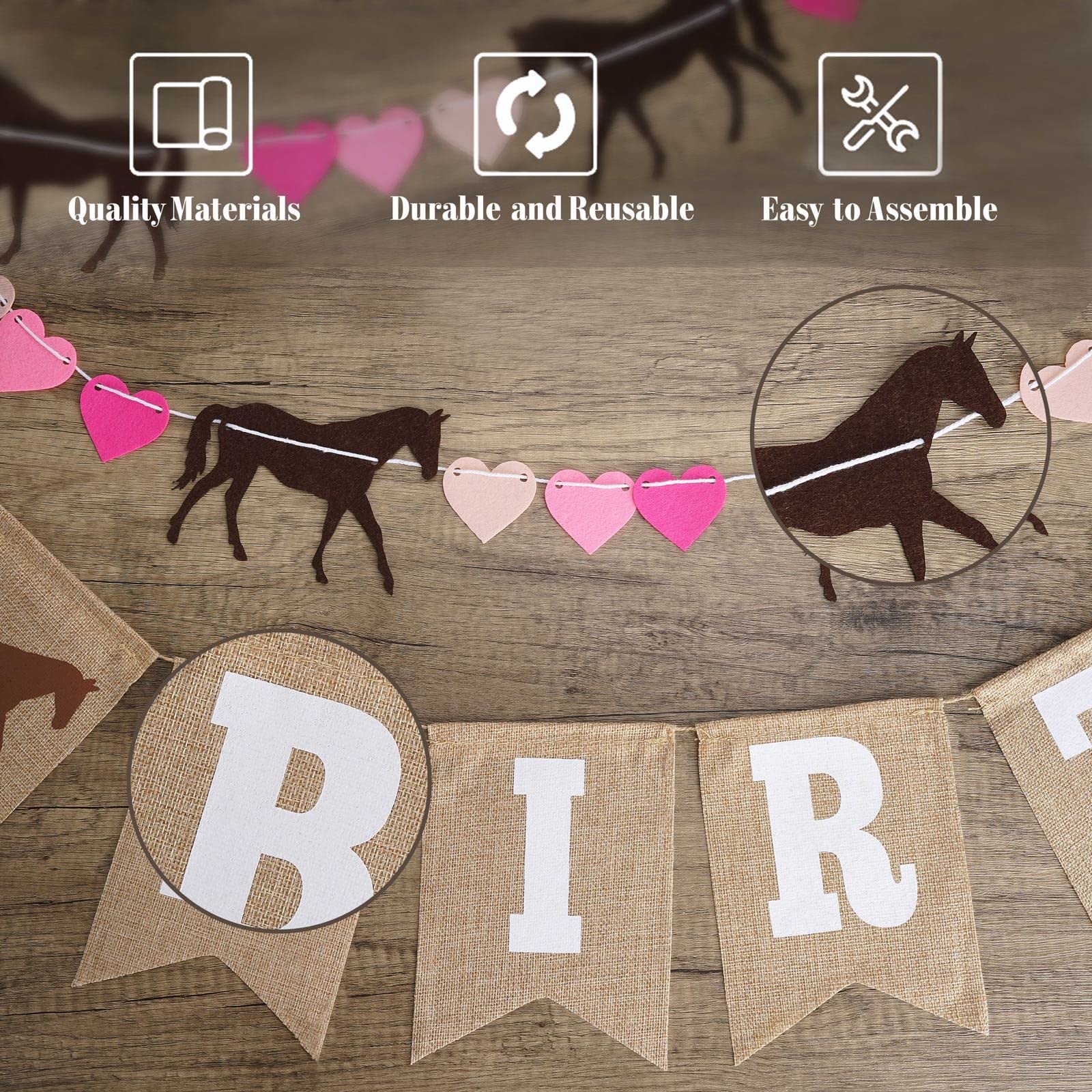Happy Birthday Horse Party Decorations - Burlap Banner, Felt Garland & Pennant Banner for Equestrian Themed Celebrations - Perfect for Barn Parties, Western Events & Kids Birthday Decor