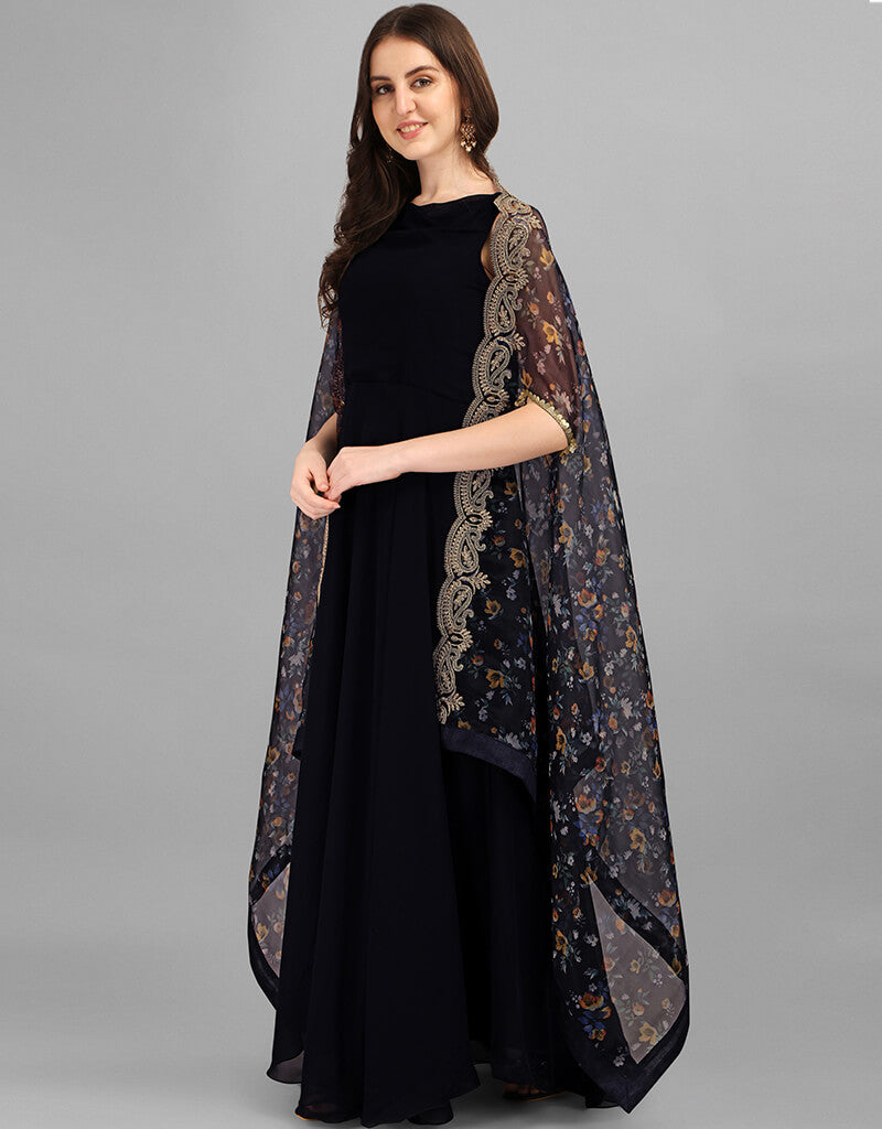 Elegant Black Georgette Gown for Women - Designer Party Dress for Evening Events, Weddings & Special Occasions