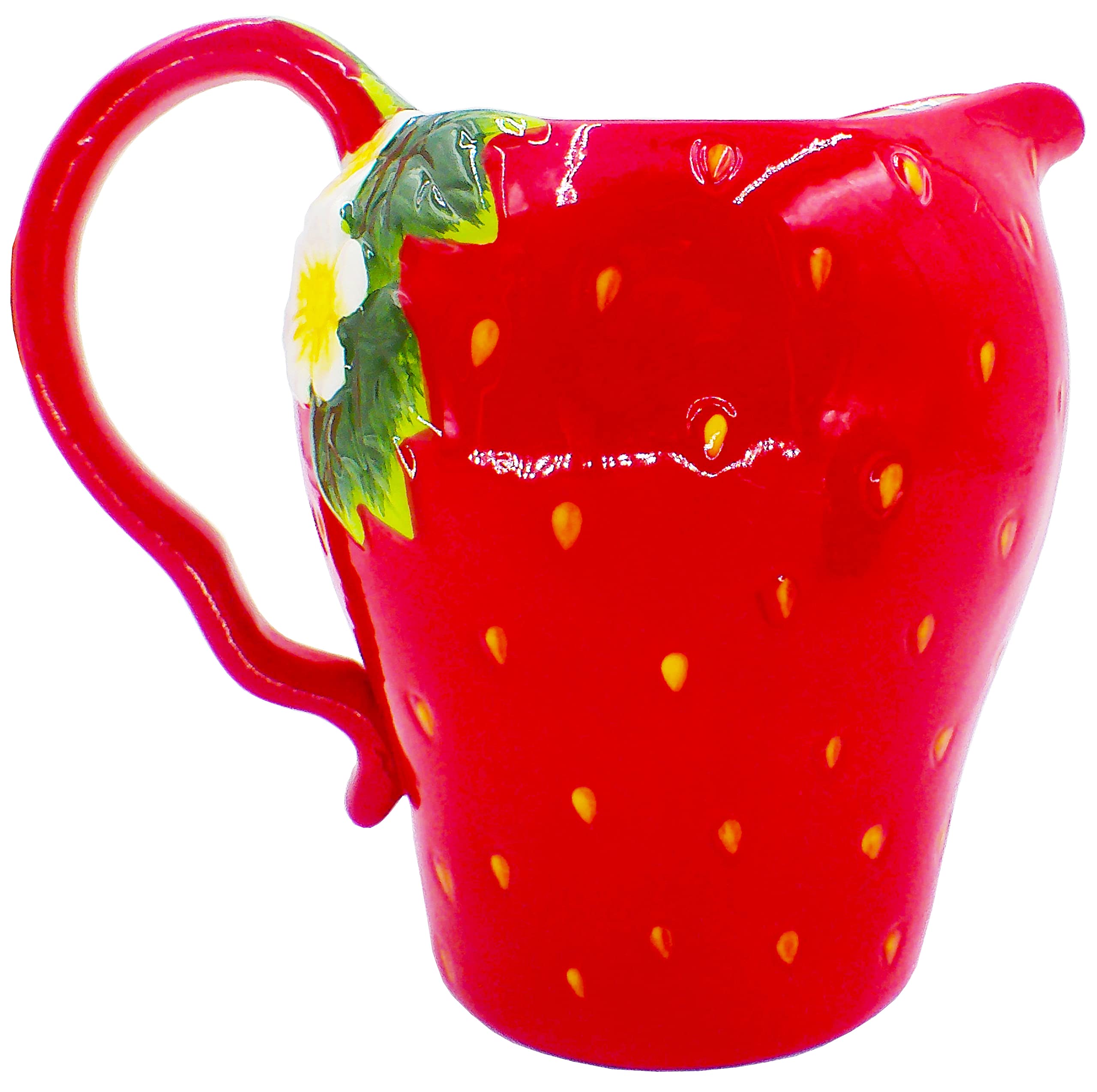 Unique Glossy Rosy Red Strawberry Pitcher - Ceramic Strawberry Jug for Water, Lemonade & Beverages - Perfect for Kitchen, Dining & Party Serving - 0174-TT