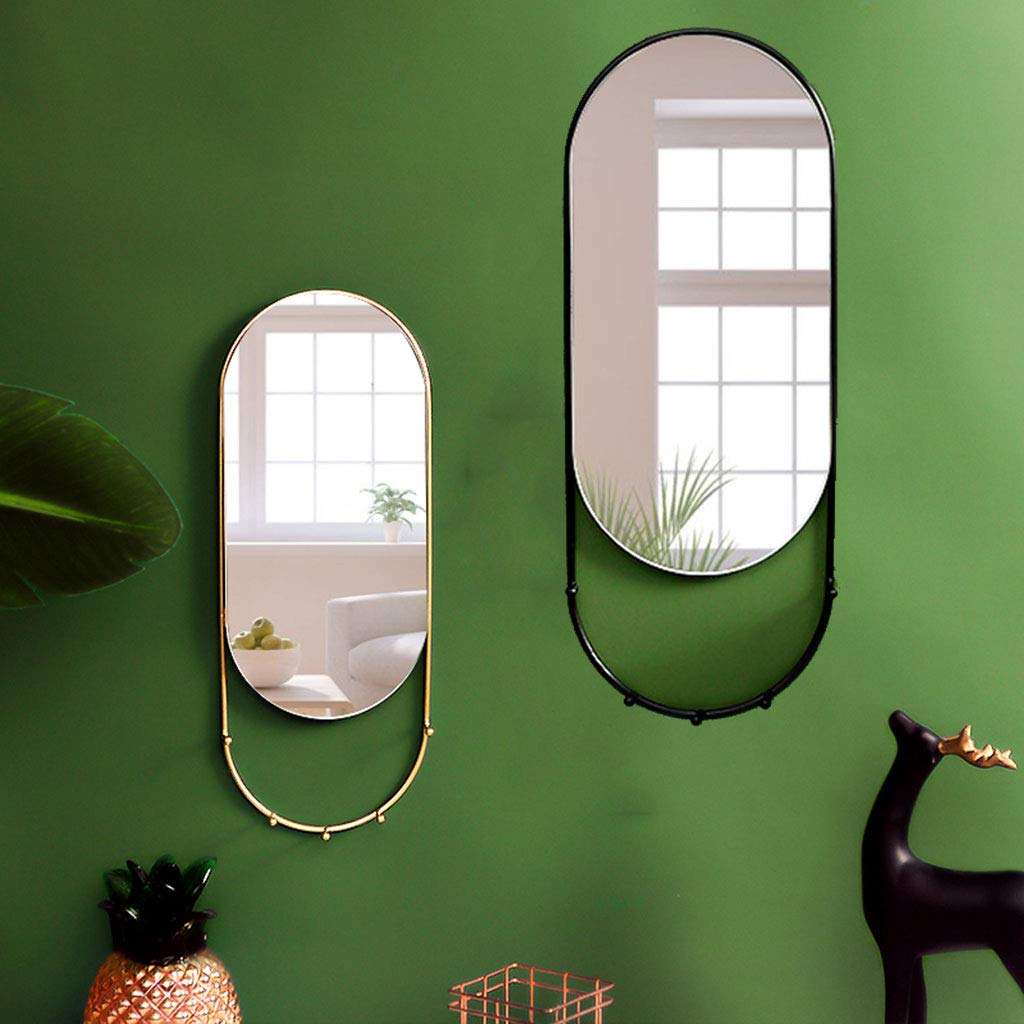 Oval Wall Mirror with Storage Shelf - Gold/Black Makeup Mirror with Hook for Bedroom, Bathroom, Entryway & Living Room | Perfect for Vanity Organizer, Jewelry Display & Home Decor