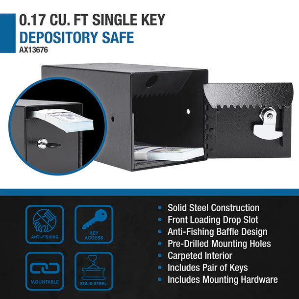 Barska AX13676 Single Key Under Counter Safe - Compact Home & Office Security for Cash, Jewelry & Valuables