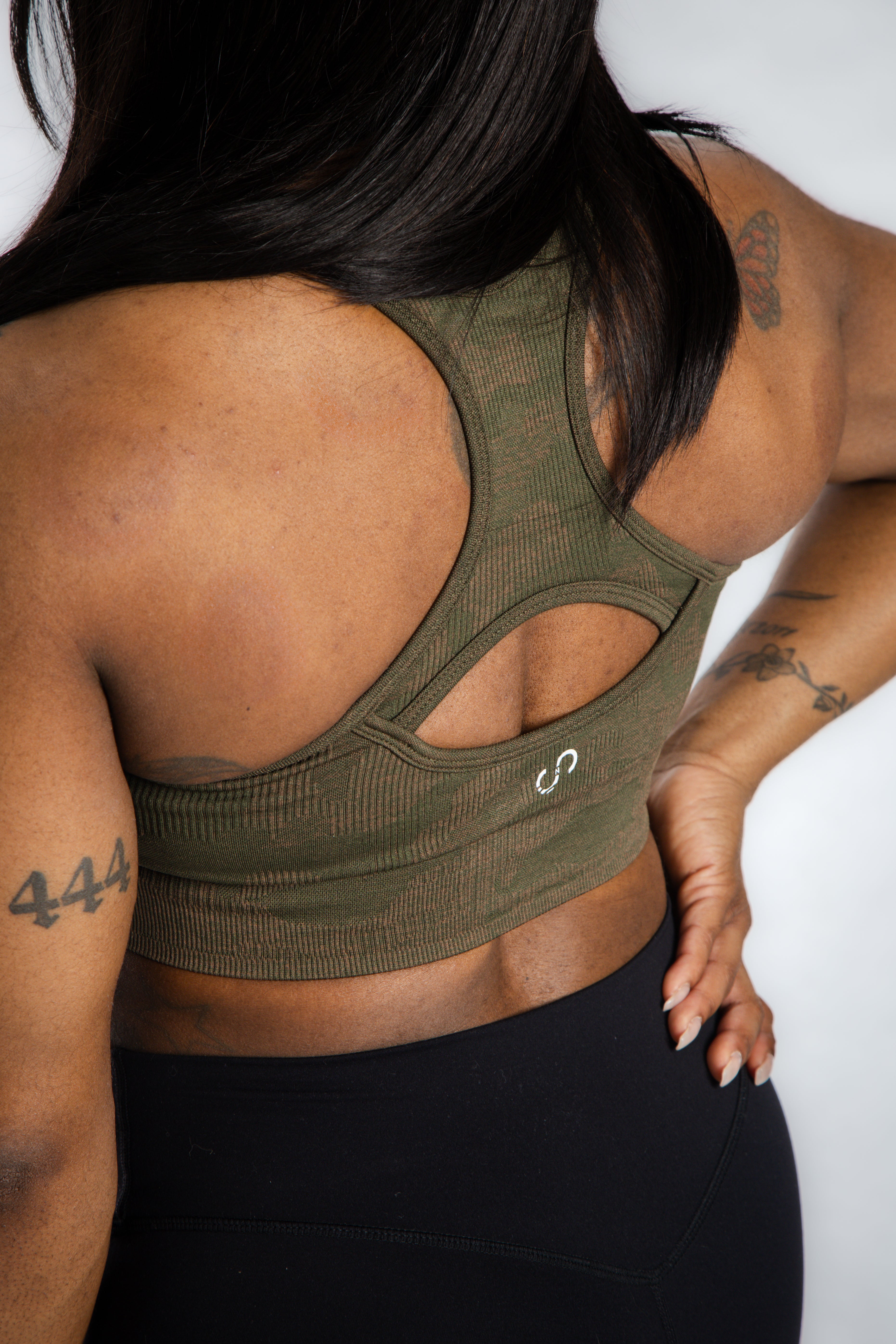 Seamless Bra for Women - Green & Brown Camo Pattern - Comfortable Wireless Support for Yoga, Workout & Everyday Wear