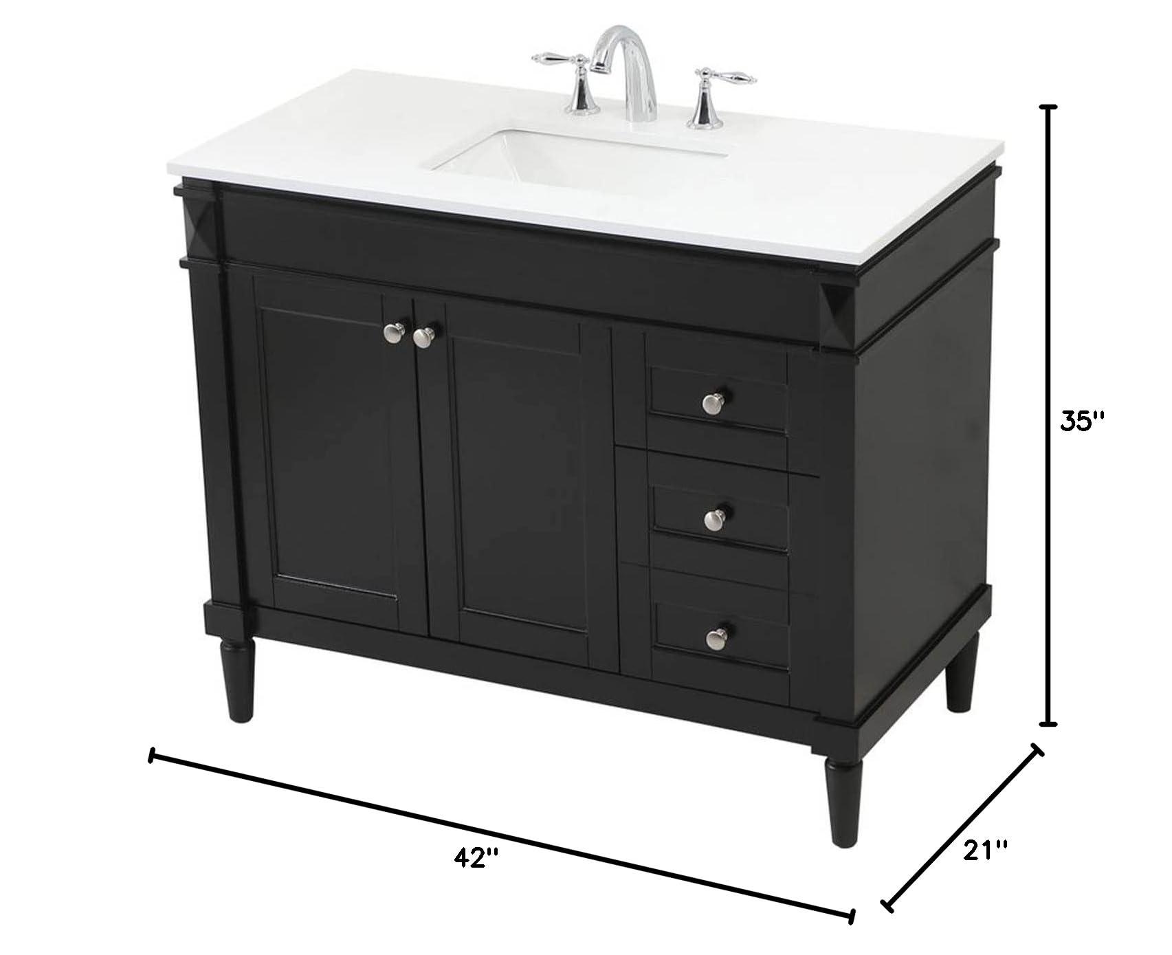 42 Inch Modern Bathroom Vanity with Sink - Elegant Black Storage Cabinet for Bathroom Organization | Perfect for Small Spaces, Powder Rooms & Master Baths