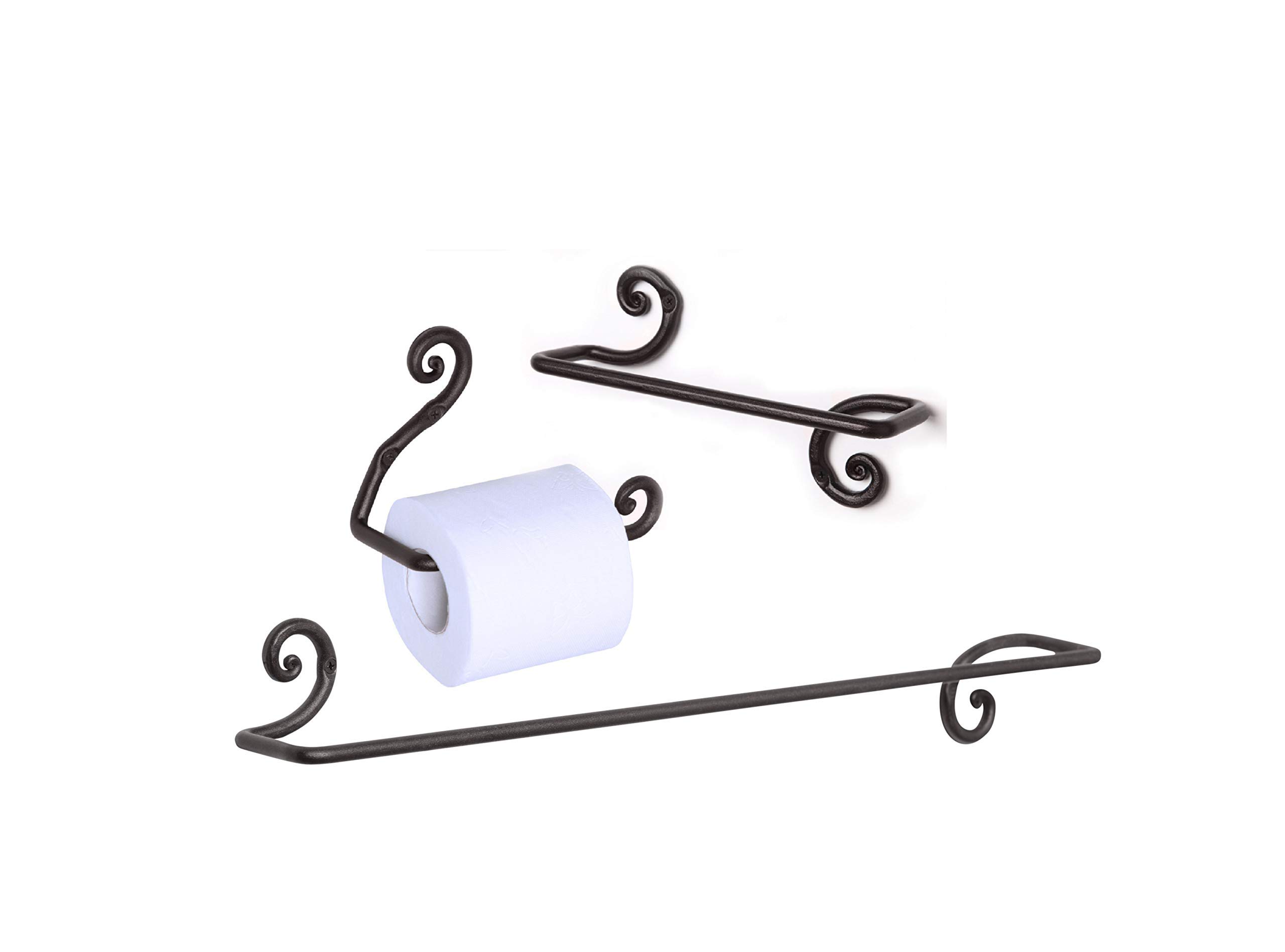 RTZEN Wrought Iron Bathroom Accessories Set - Decorative Hand Towel Bar, Body Towel Hanger & Toilet Paper Holder | Rustic Bathroom Decor for Home & Hotel Use