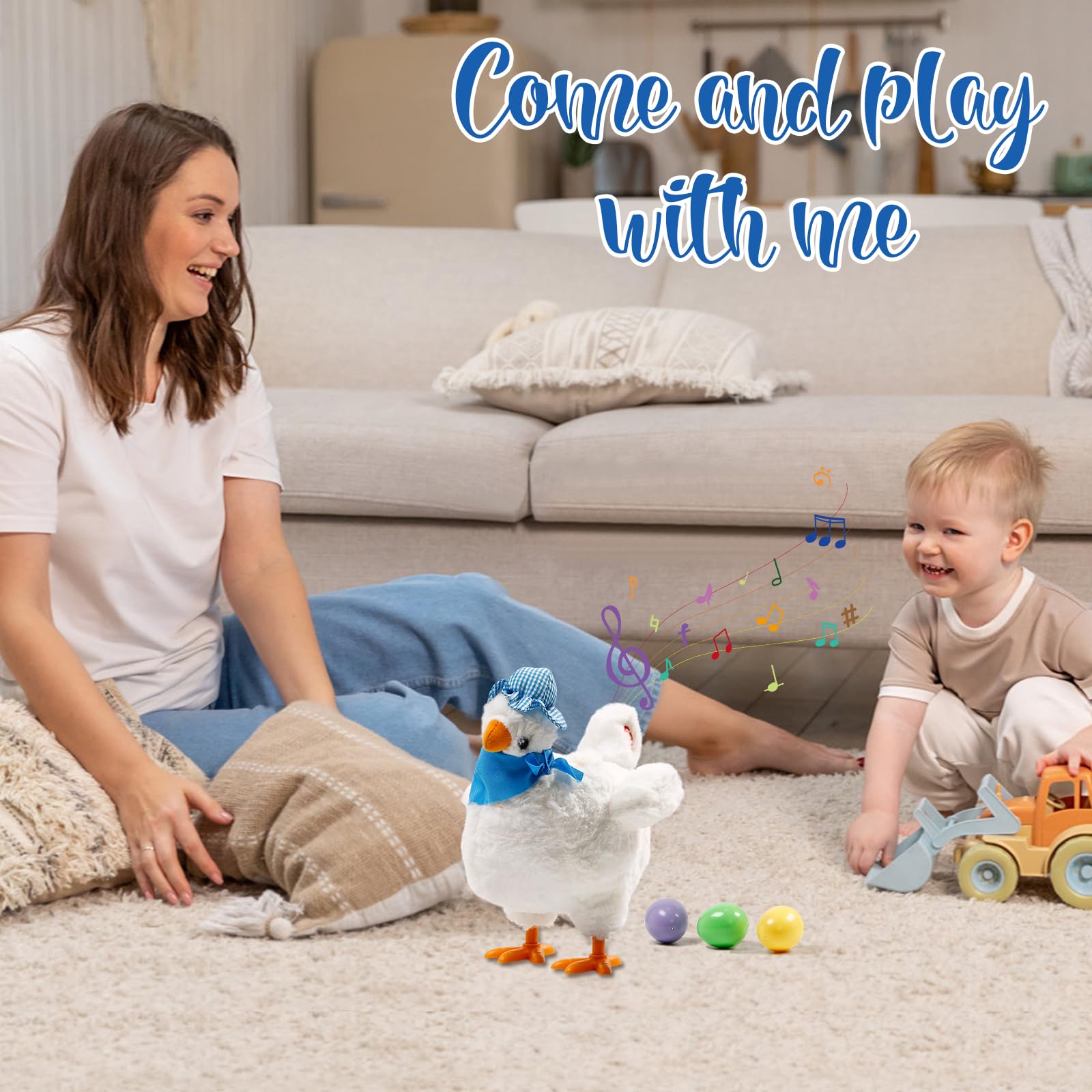 SOMOYA Electric Plush Chicken Toy - Dancing & Laying Eggs with Music & Sound Effects - Fun Easter Gift for Kids, Birthday Party Favor, Classroom Reward, and Animal-Themed Decor