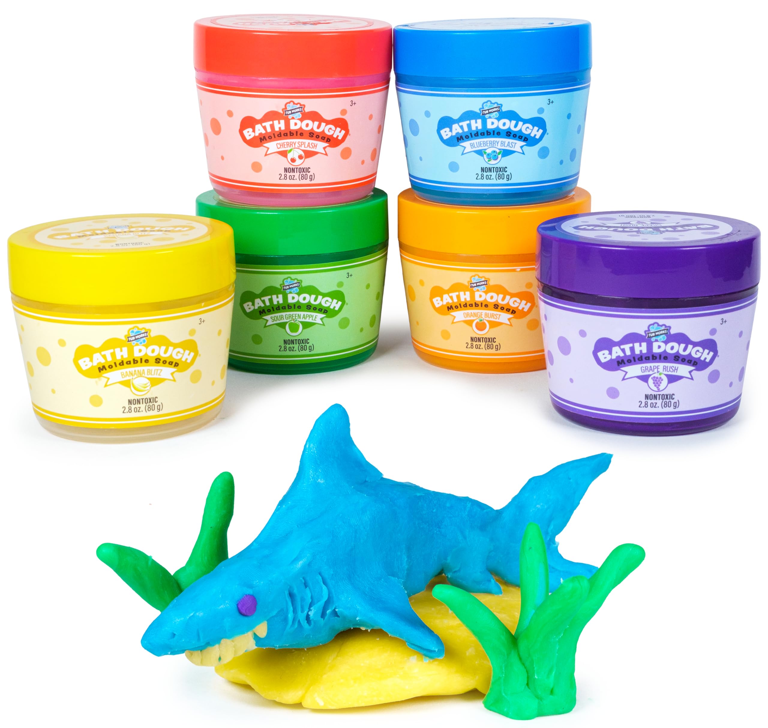 Tub Works® Bath Dough™ Moldable Kids Soap Bath Toy, 6-Pack | Shape, Mold & Create Bath Art with Soft Soap Dough | Sensory Bath Toys for Toddlers & Kids | Fun Bathtime Activity for Creative Play & Learning