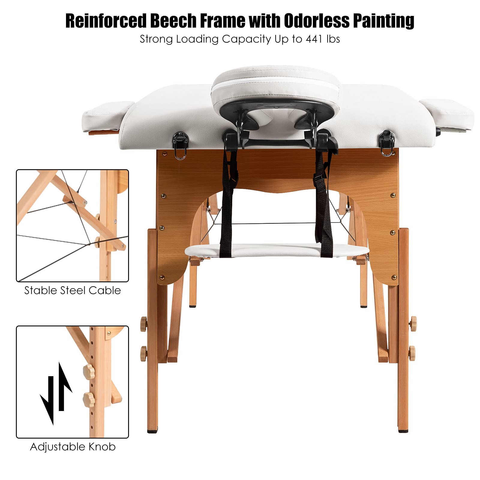 Portable Massage Table 84 Inch - Adjustable Height Spa Bed with Facial Cradle & Carry Case - 2 Folding Lash Extension Table for Estheticians & Salons - Perfect for Professional Massage, Facial Treatments & Beauty Services (White)