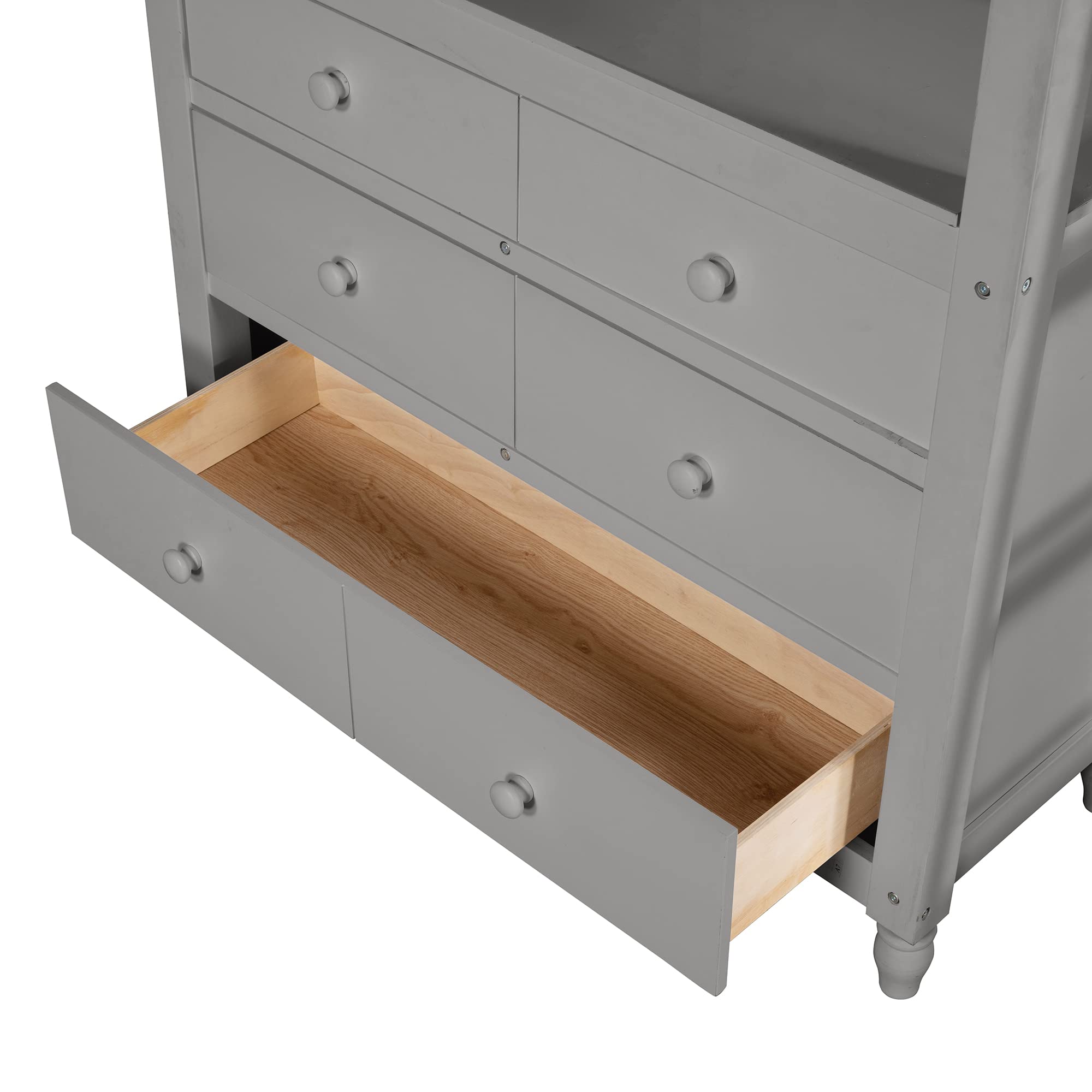 **Solid Wood Twin Loft Bed with Desk for Kids - Sturdy Loft Bed Frame with 3 Drawers & 3 Storage Shelves, Multi-Functional Study & Sleep Space with Ladder & Guardrails (Gray) - Perfect for Small Bedrooms, Dorms & Kids' Rooms**