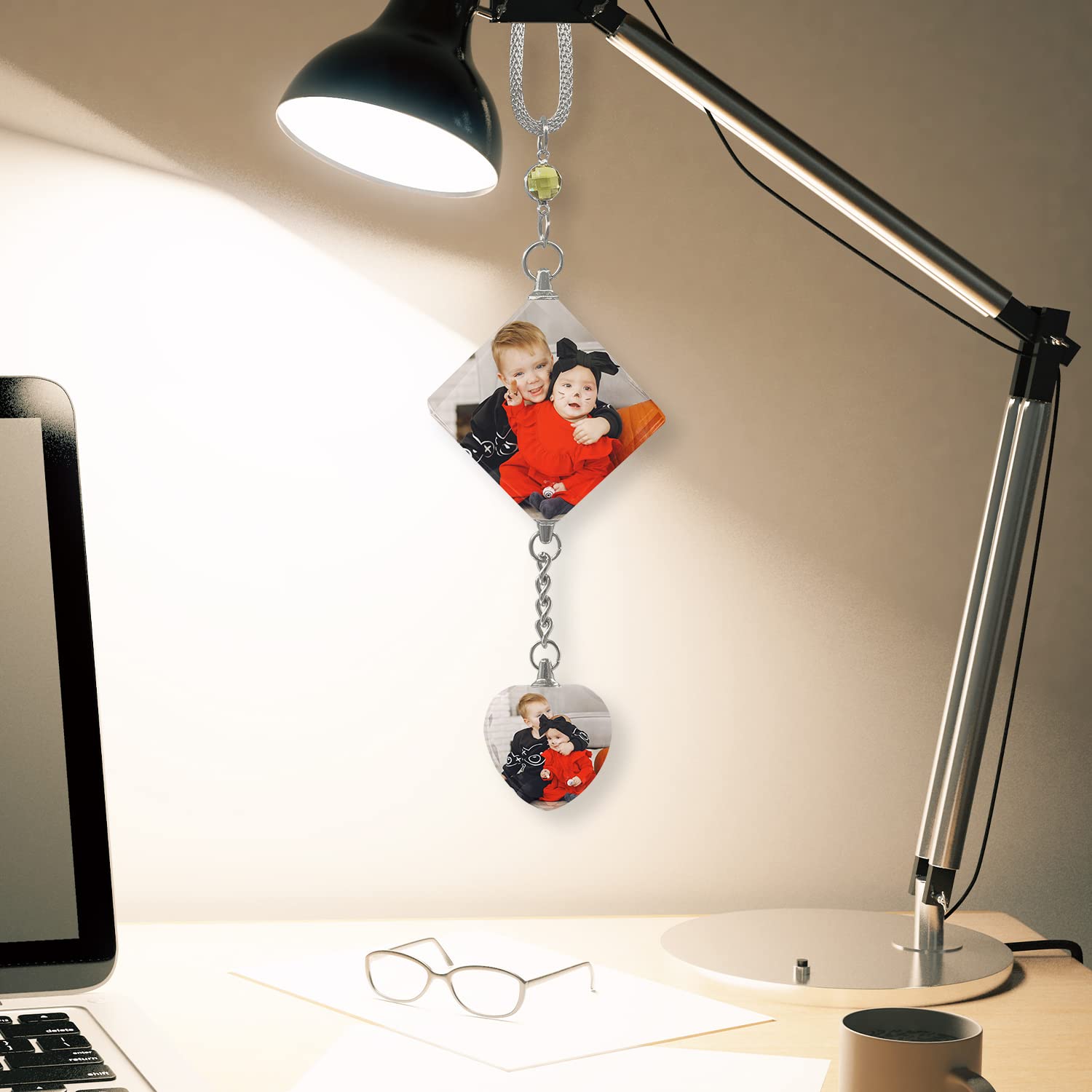 Custom Car Hanging Photo Frame - Personalized 2-Picture Crystal Ornament for Rearview Mirror | Unique Car Decoration & Best Daddy Day Gift | Perfect for Family Photos, Road Trips, and Special Occasions