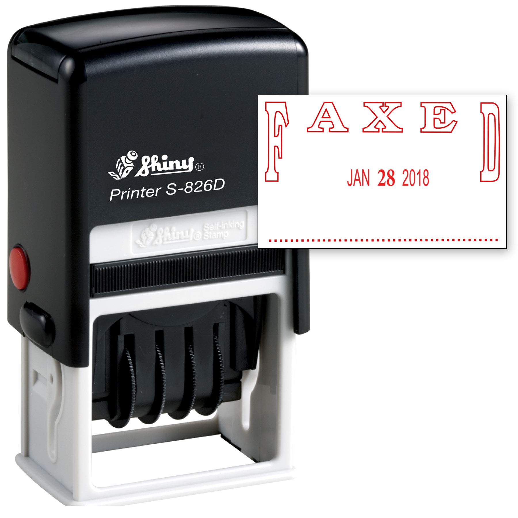 Self Inking Date Stamp with Red Ink - Faxed Style 1 for Office Documents, Invoices & Mail - Durable Shiny Stamp for Professional Use