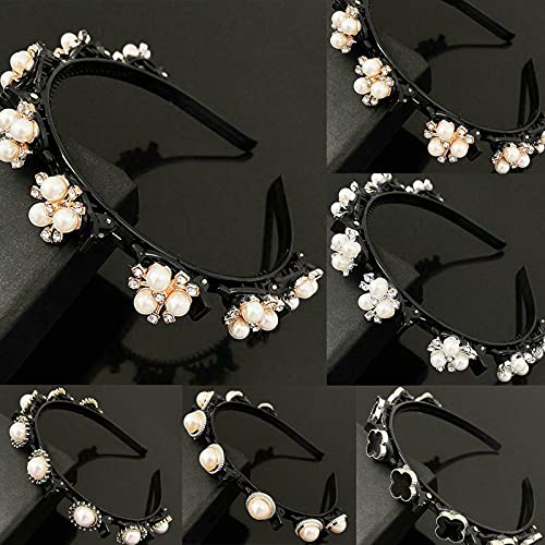 Elegant Pearl Hairband with Clips for Women & Girls | Double Bangs Hairstyle Headband | Korean Braided Hair Accessories | Perfect for Weddings, Parties & Daily Fashion