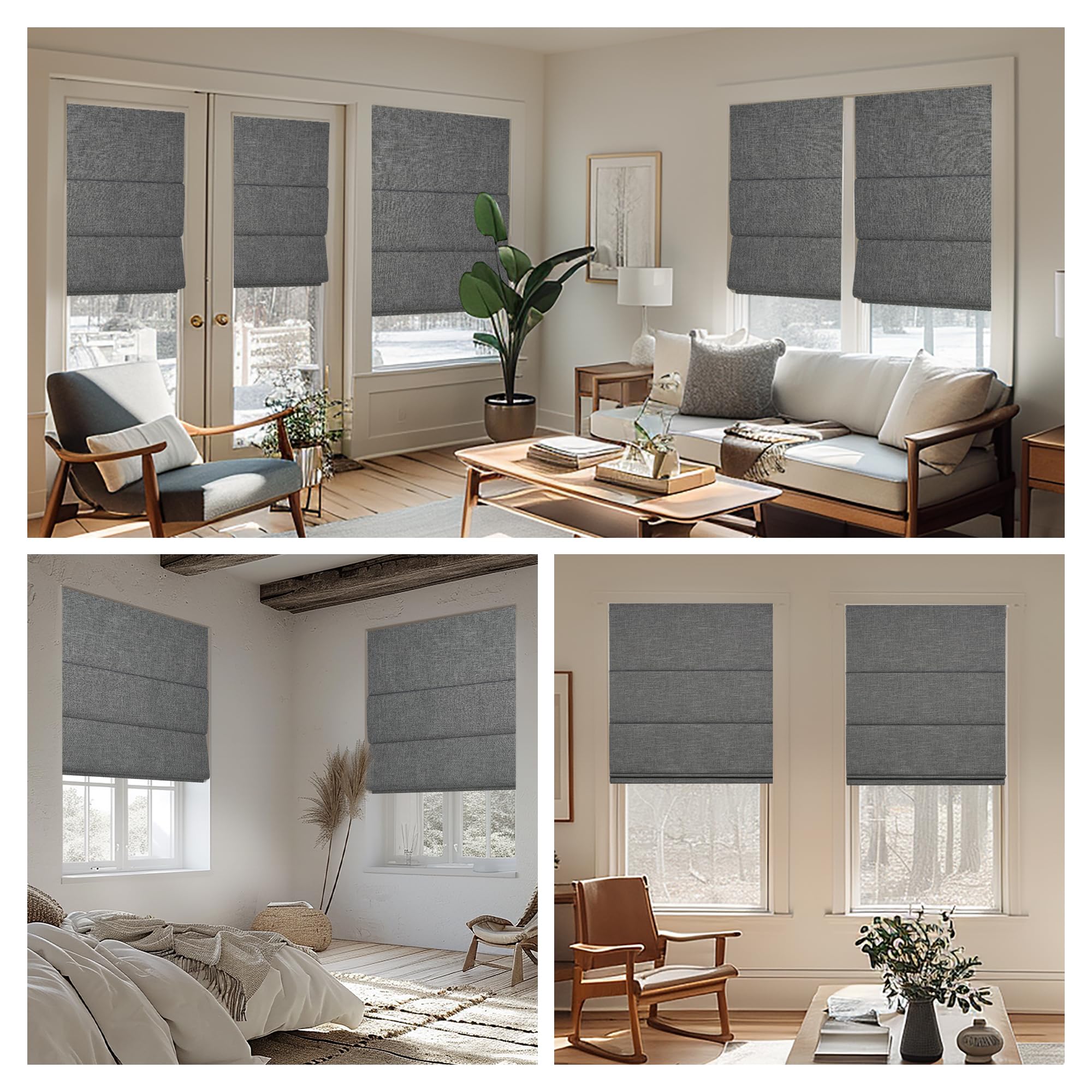 Blackout Cordless Roman Shades for Windows - Custom Thermal Insulated UV Protection Linen Roman Blinds (38